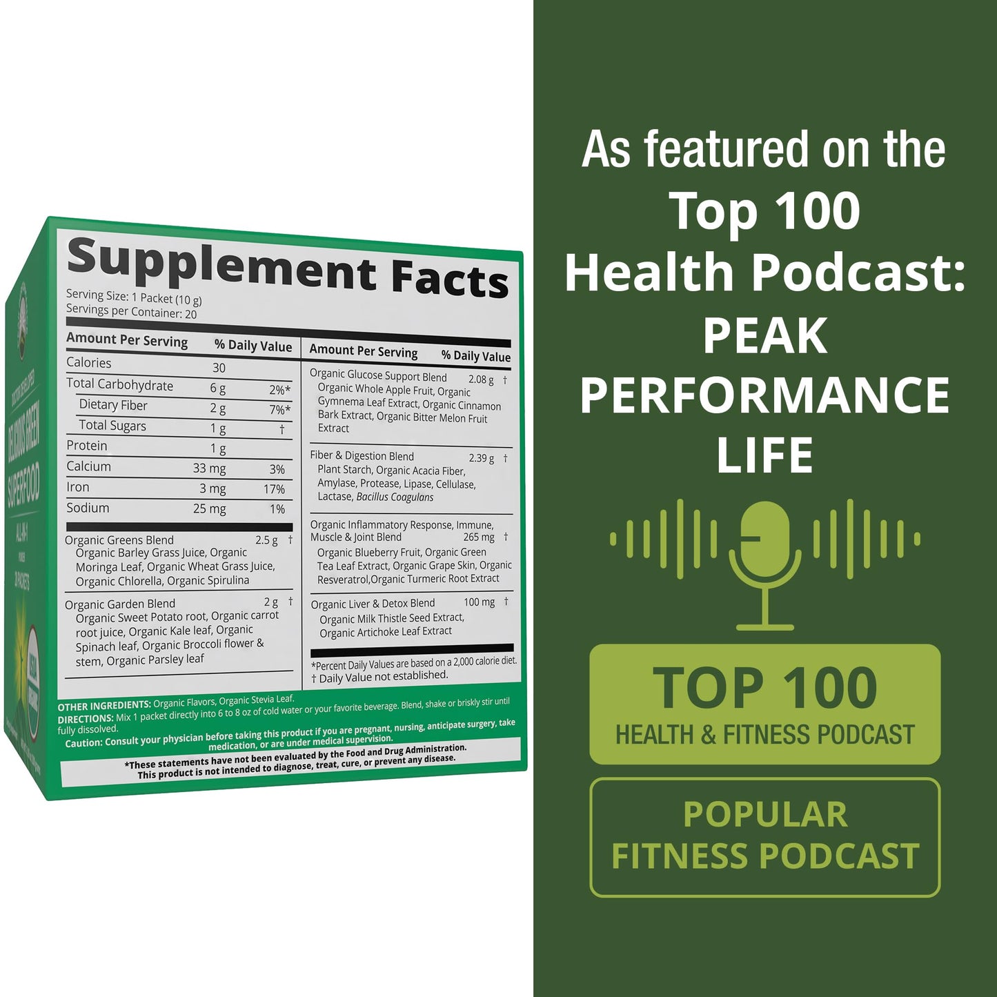 Peak Performance Organic Green Superfood Powder 7.05 oz