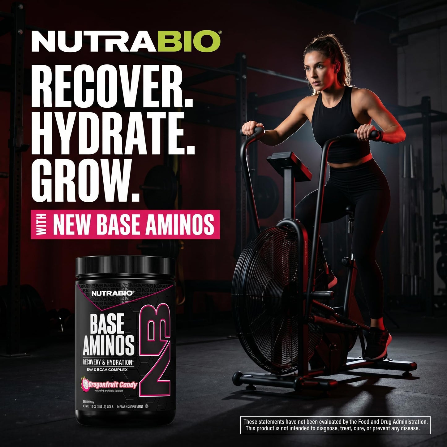 NutraBio Base Aminos EAA + BCAA Powder Dragon Fruit Candy 16 oz