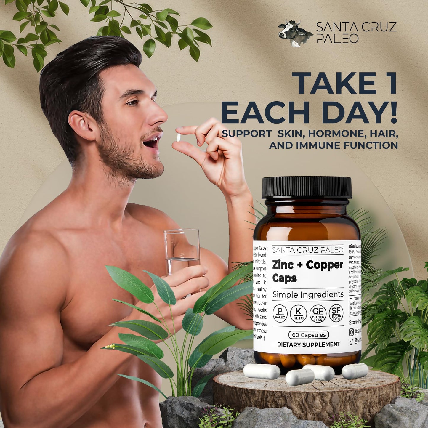 Santa Cruz Paleo Zinc & Copper Mineral Supplement Capsule, 60 Capsules