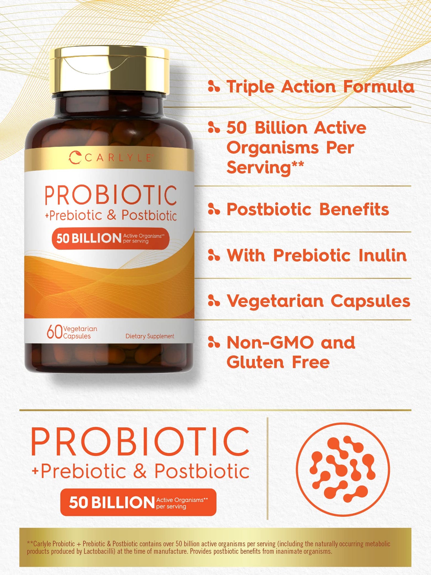 Carlyle Probiotic for Women and Men 50 Billion CFU Capsules, 60 Count