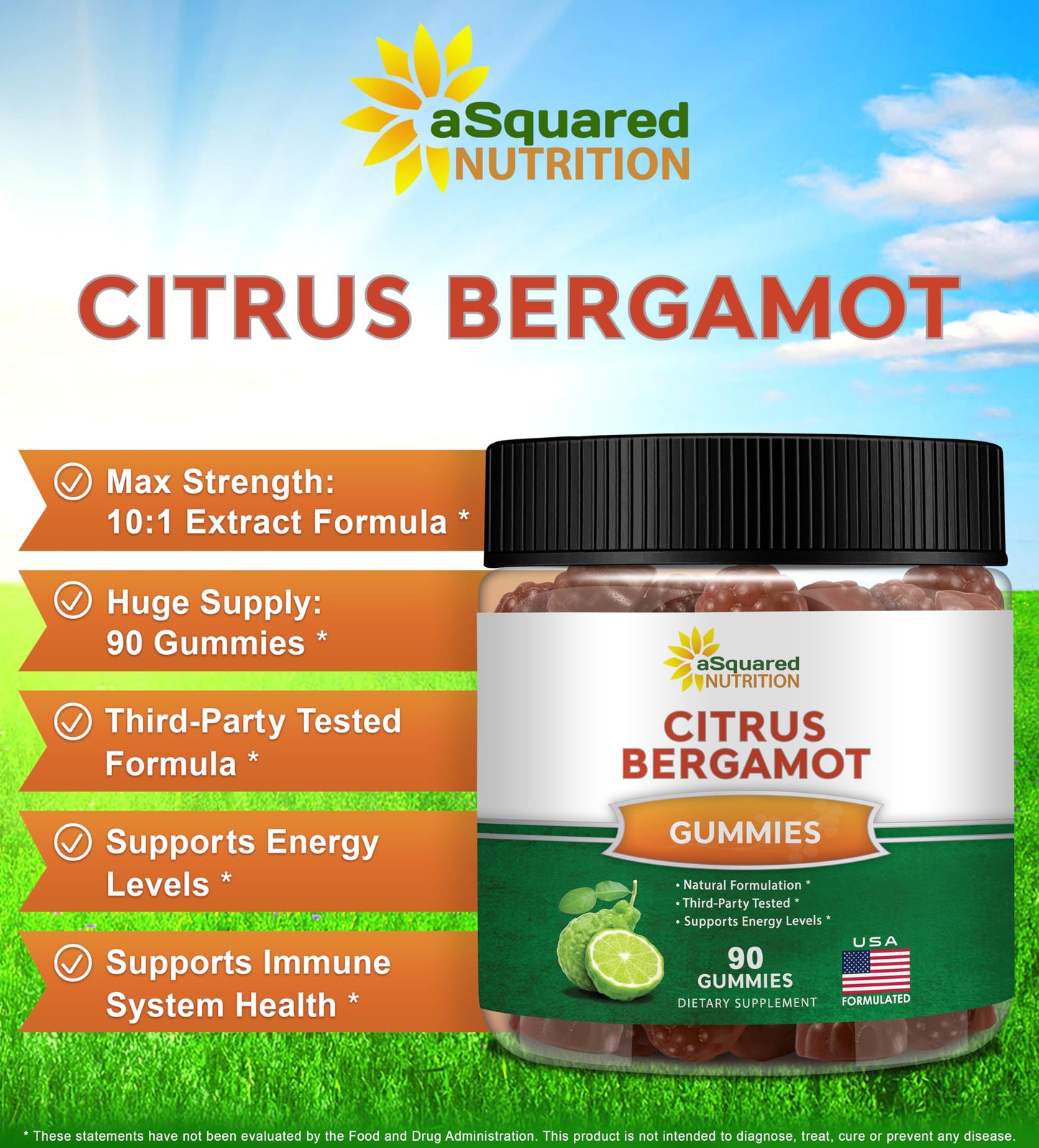 aSquared Nutrition Citrus Bergamot Gummies 90 Count