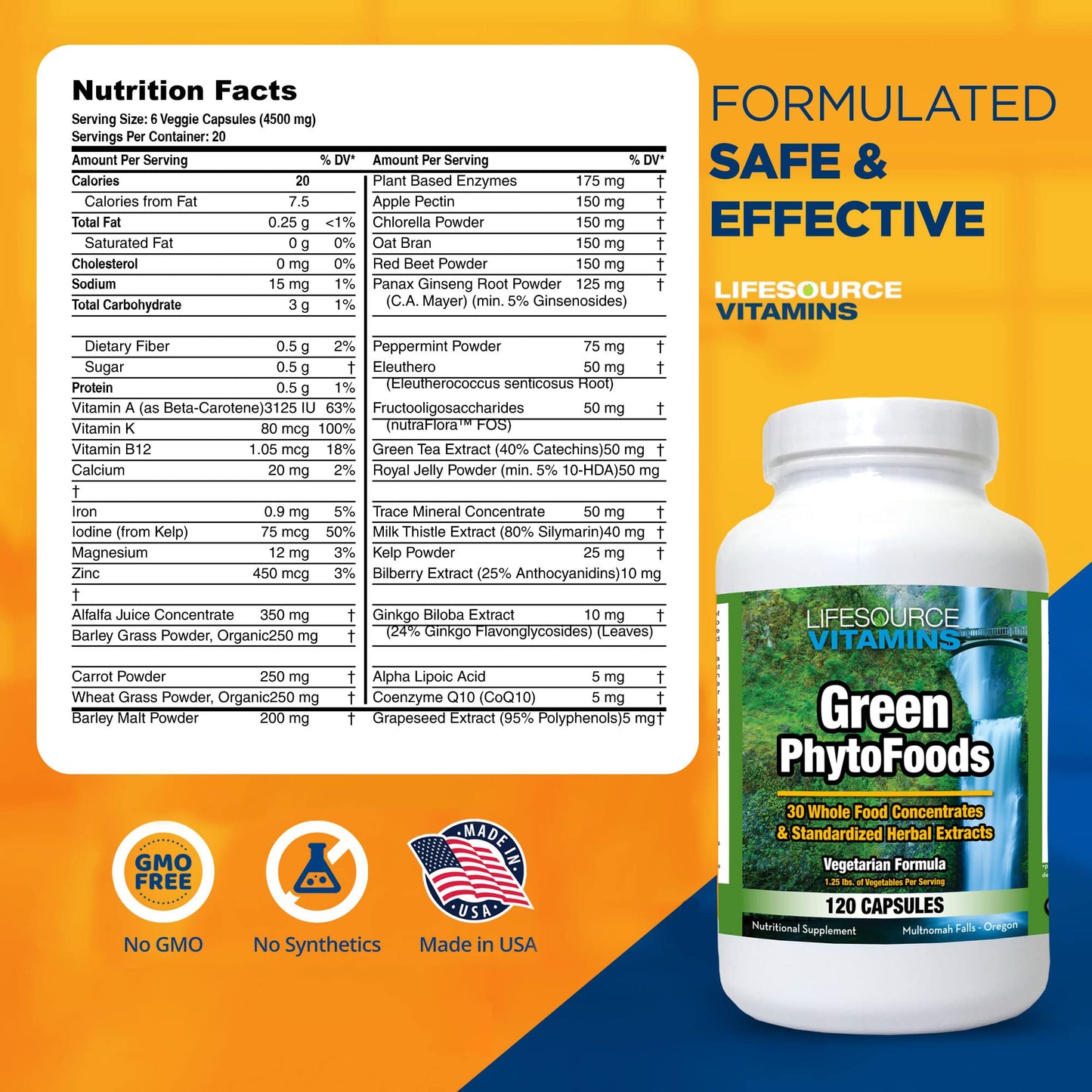 LifeSourceVitamins Phyto Green Mega-Food Capsule 120