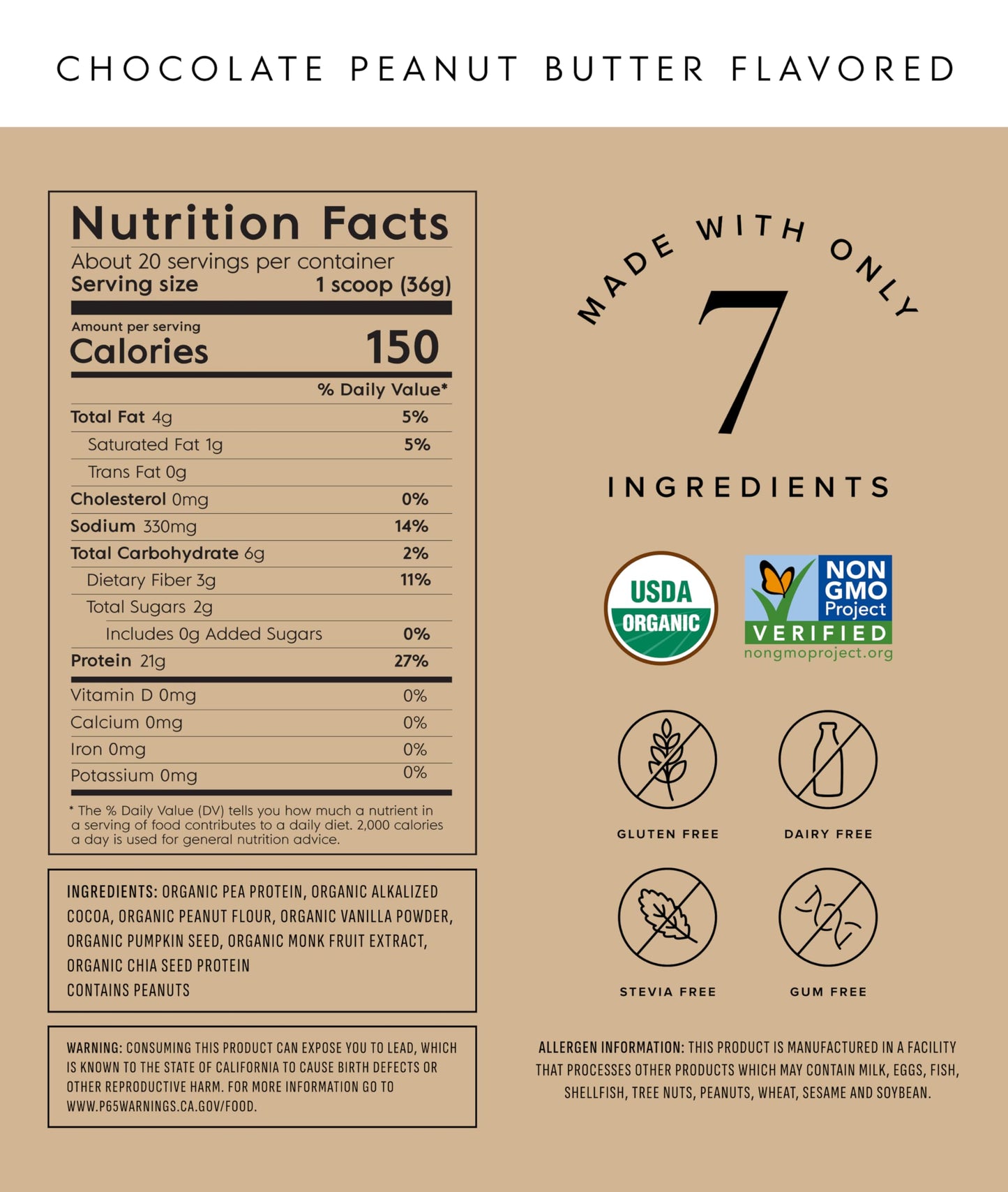 Truvani Dairy Free Protein Powder, Chocolate Peanut Butter, 20 Servings