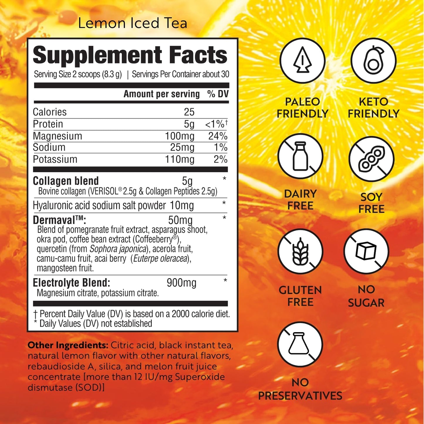Dr. Kellyann Lemon Sips with Verisol Collagen Peptides, Dermaval & Hyaluronic Acid, Sugar-Free Hydrating Electrolyte Powder, Lemon Iced Tea Flavor, 8.78 Ounce