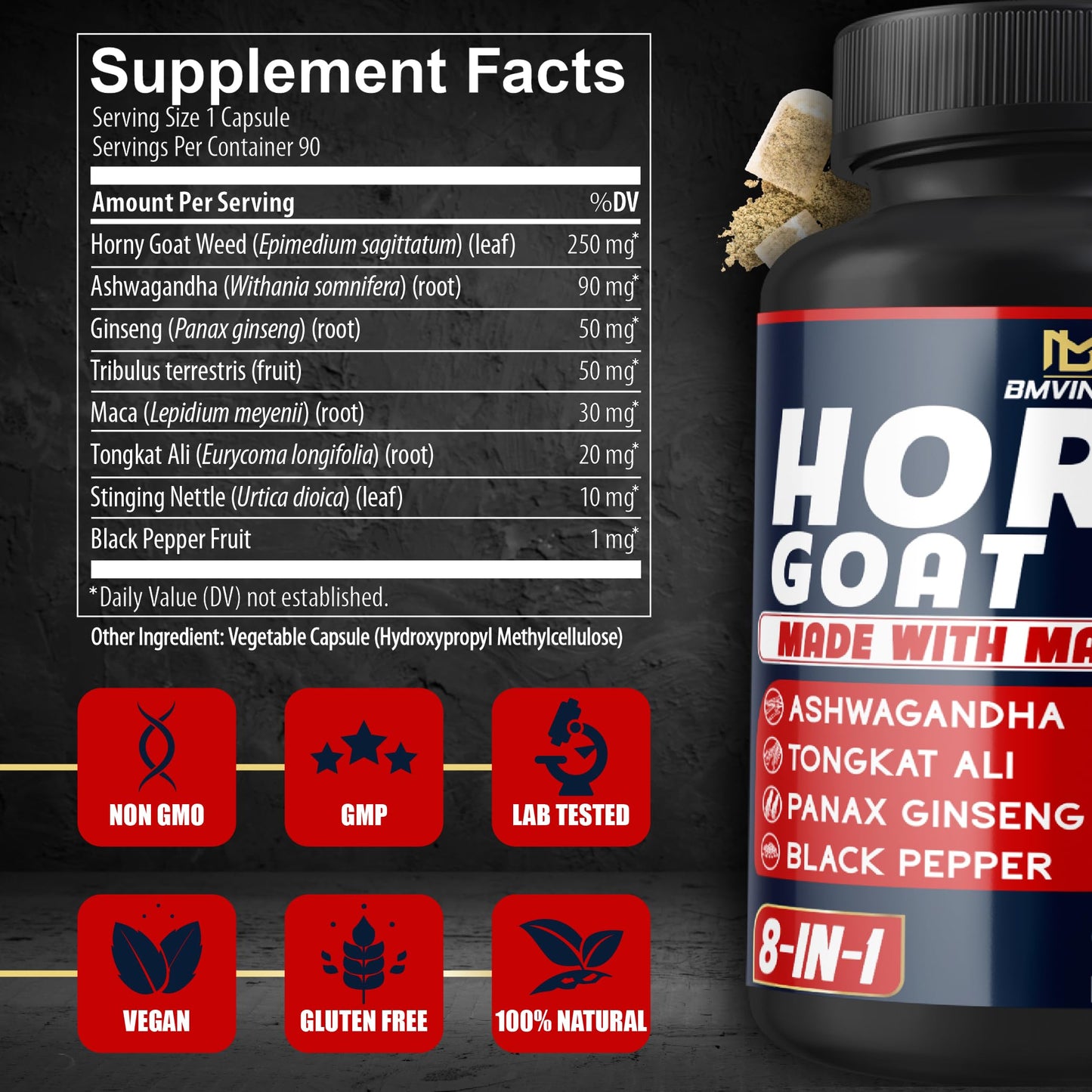 BMVINVOL Horny Goat Weed for Men 90 Capsules