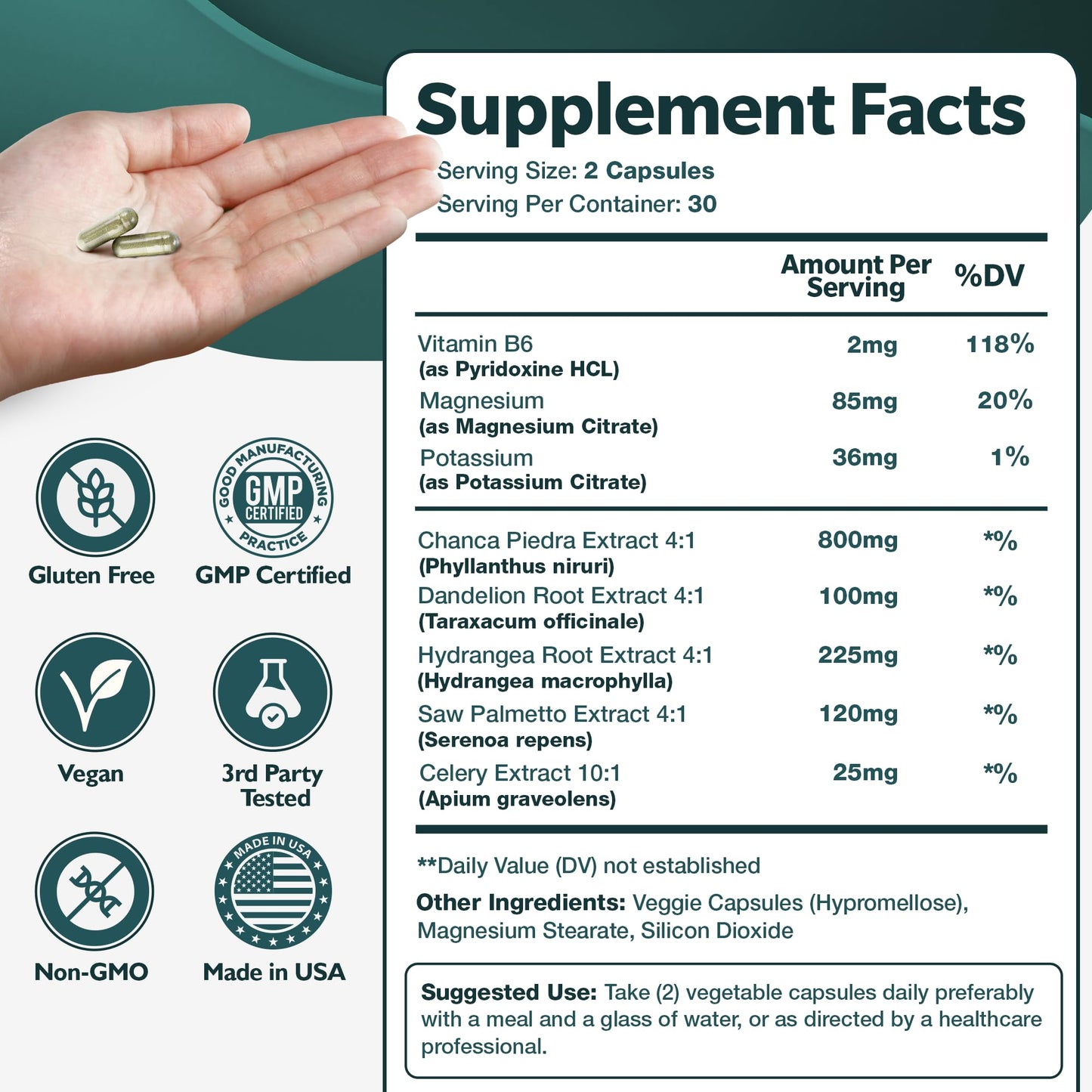 Happee Chanca Piedra Stone Breaker Kidney & Gallbladder Cleanse – Kidney Stone Dissolver & Passage Support - High Potency Phyllanthus Niruri with Magnesium, Potassium & Herbal Blend 60 Capsules
