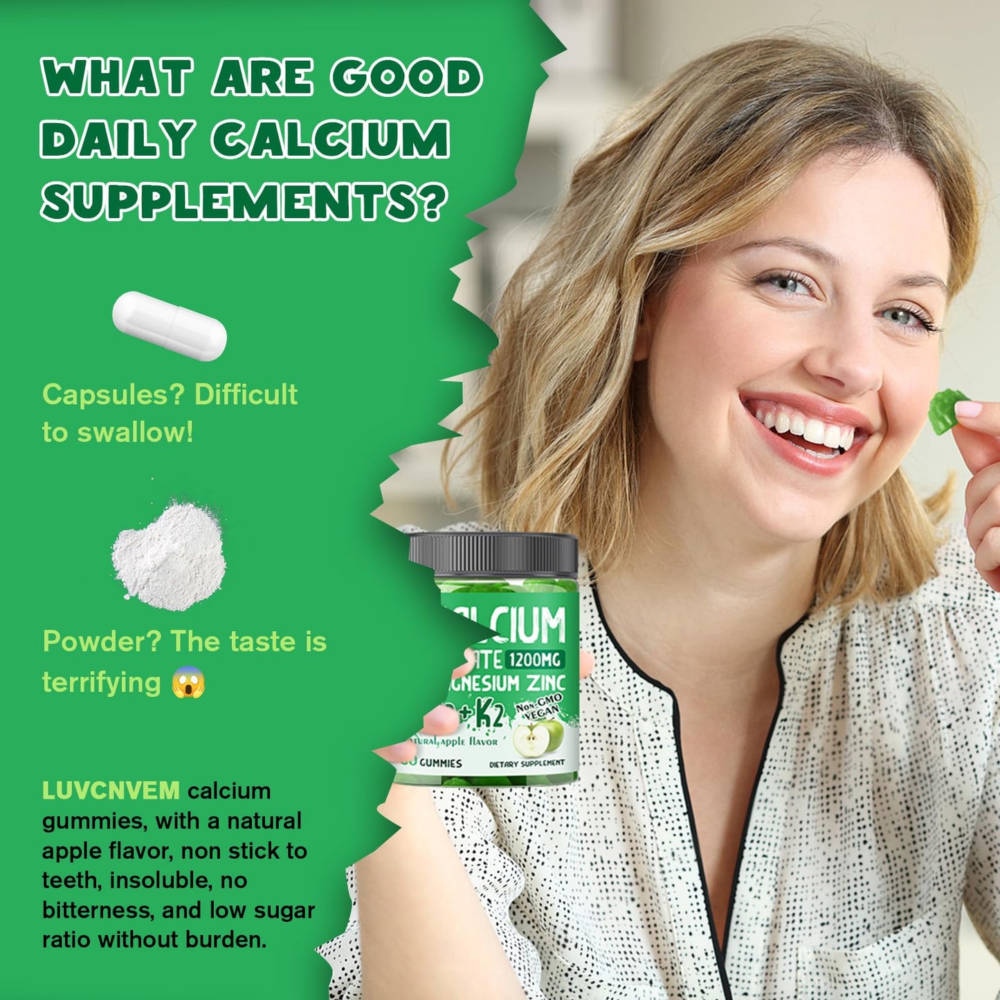 LUCNVEM Calcium Citrate 1200 mg with Vitamin D3 Gummies, 60 Count
