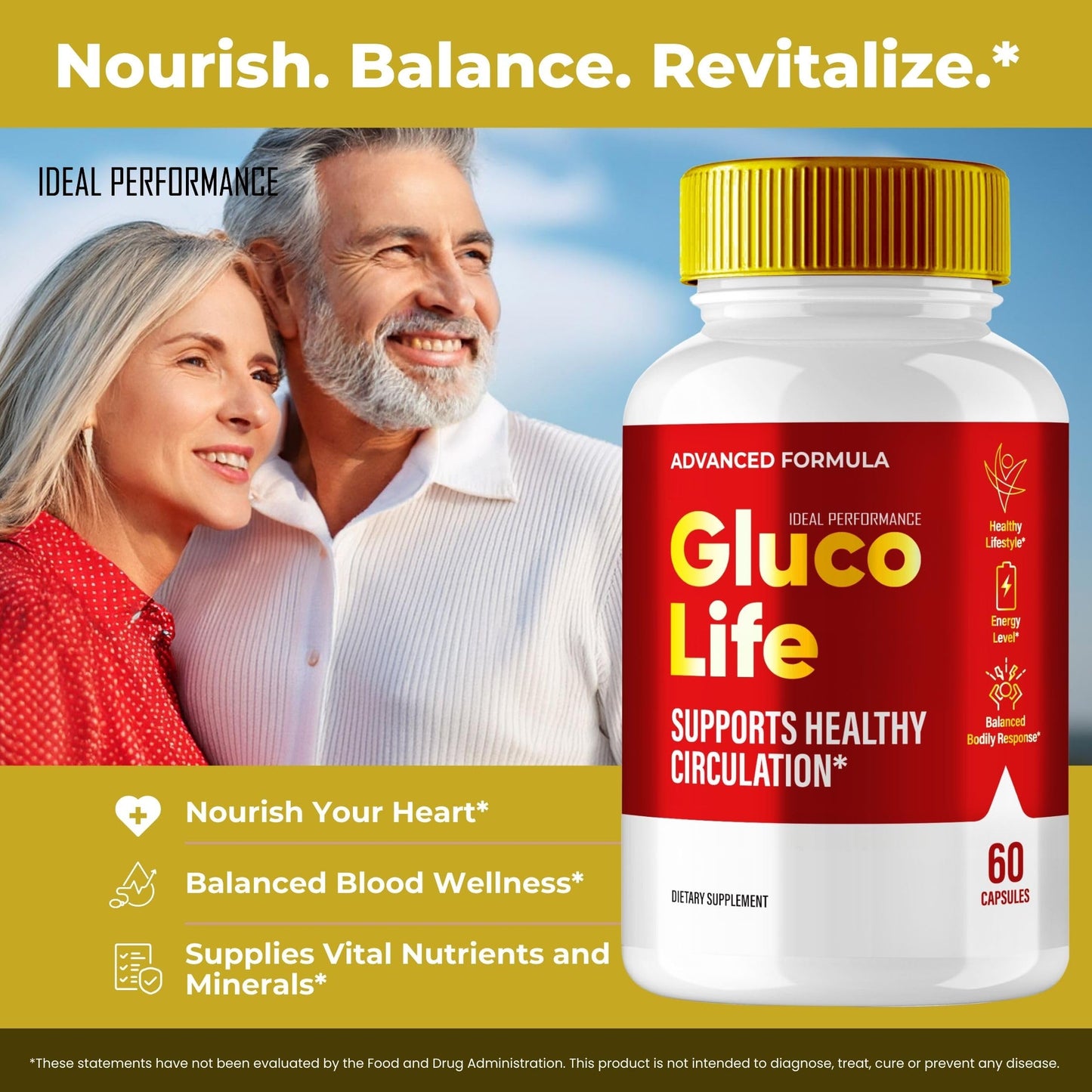 IDEAL PERFORMANCE Gluco Life Blood Capsules - Glycogen Support Advanced Blood Formula - All Natural, 180 Capsules