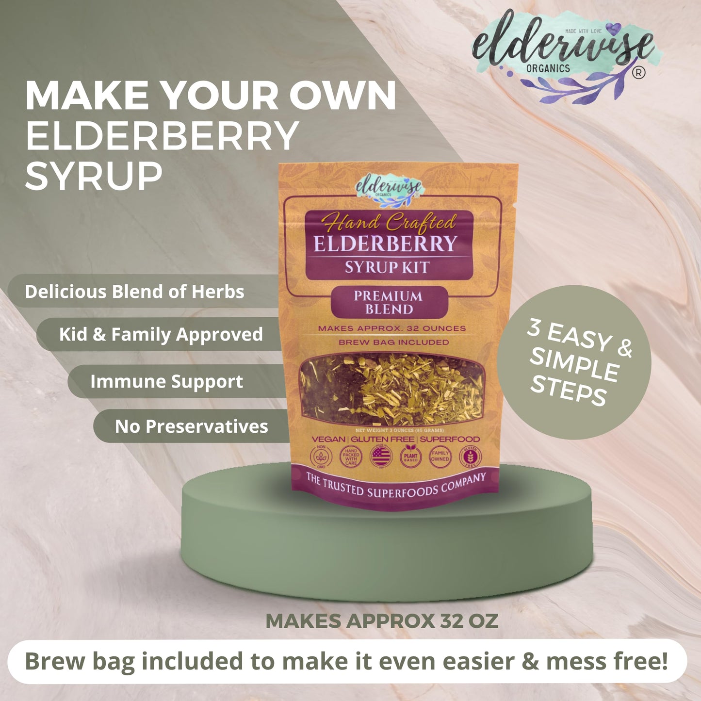 Elderwise Organics Made With Love Elderberry Syrup Kits Powder 1