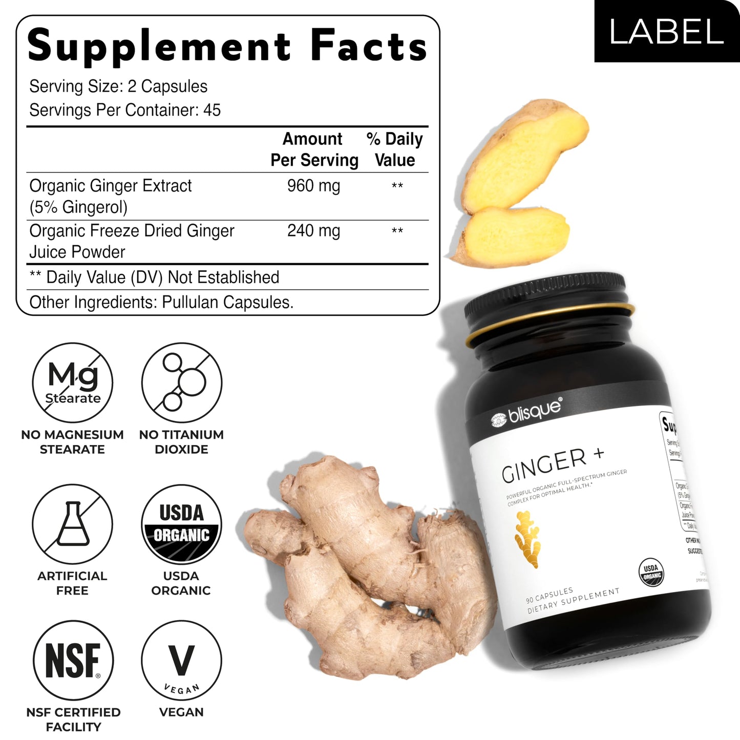 Blisque Organic Ginger Supplement 1 Capsule