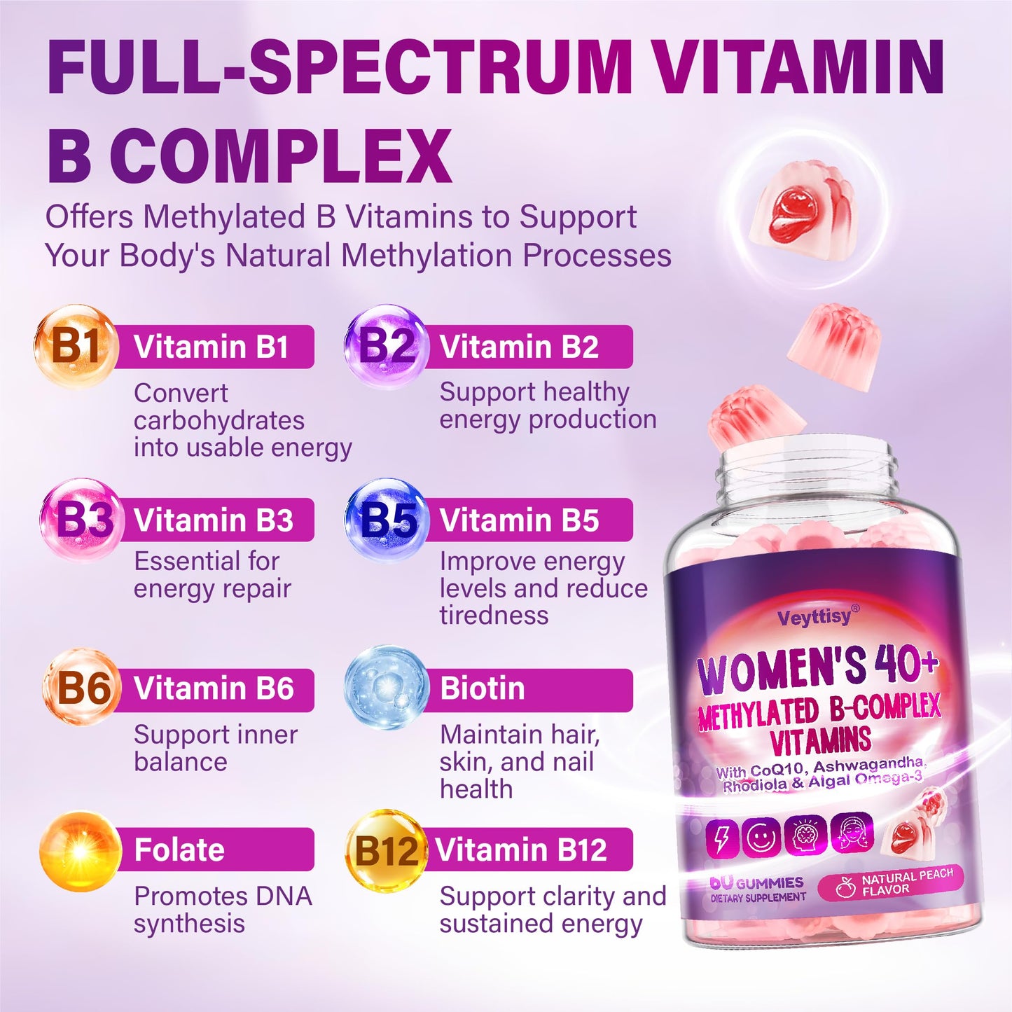 Veyttisy Methylated B Complex Gummies 120 Count