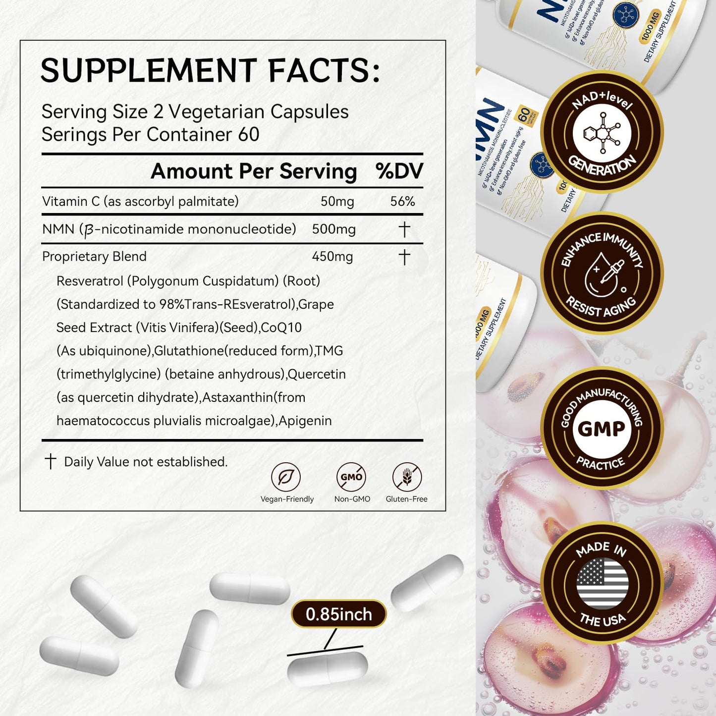 Twzaqny NMN Supplement 1000 mg Capsule, 60 Capsules