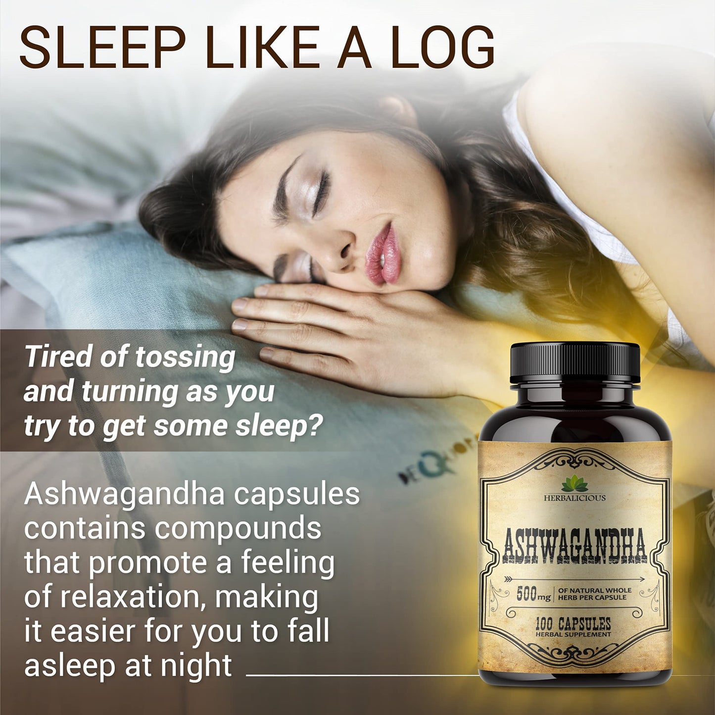 HERBALICIOUS Ashwagandha Supplement Capsules 100 Count