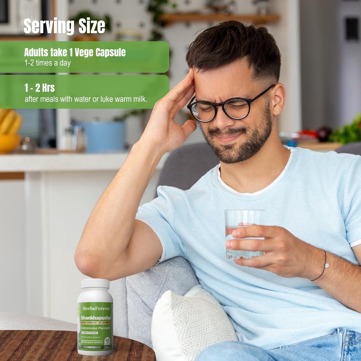 Herbsforever Shankhpushpi (Convolvulus pluricaulis) Extra Strength 20:1 Extract, Equiv. to 4580mg Plant Powder Per Serving - Brain Tonic & Cognitive Focus, 60 Veg Capsules