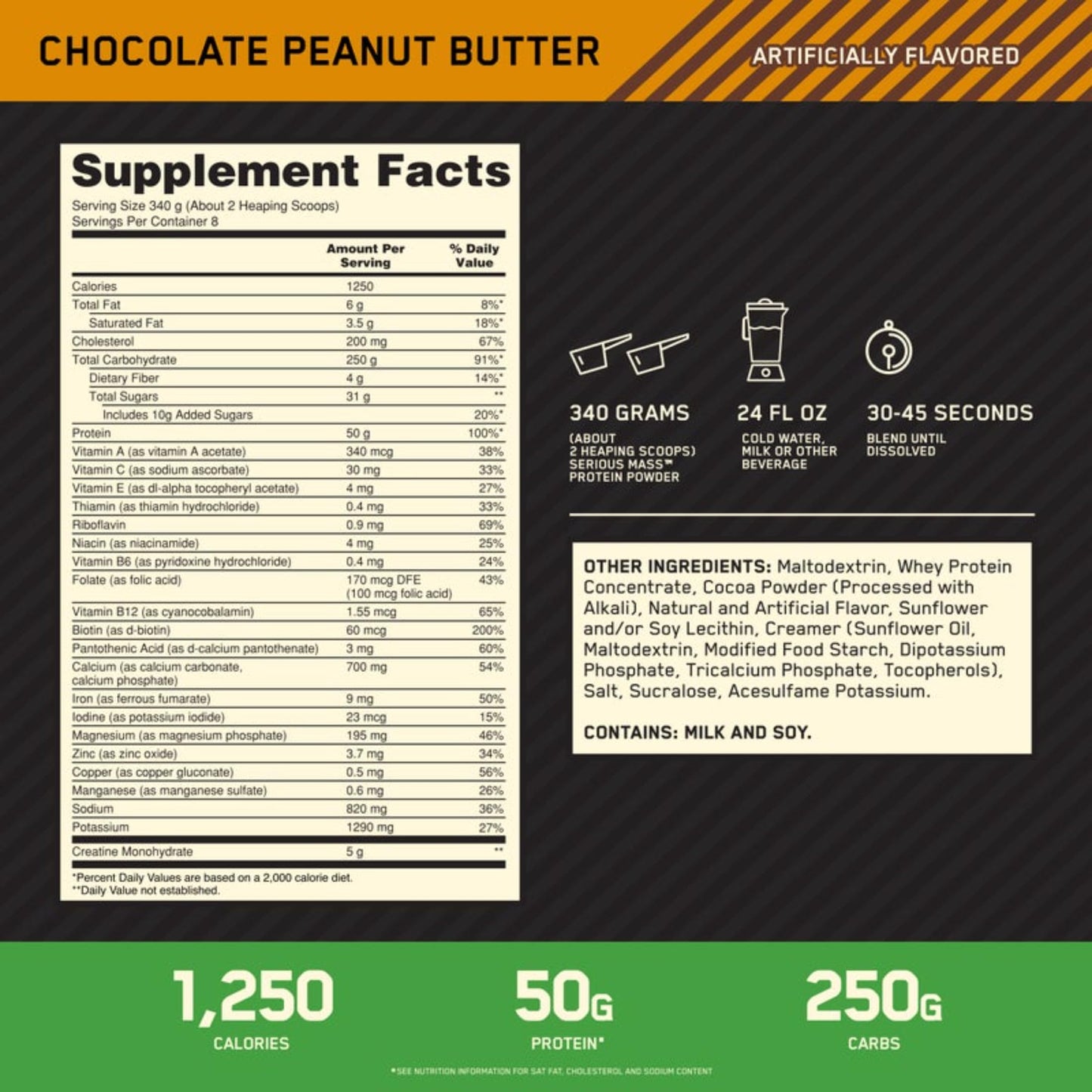 Optimum Nutrition Serious Mass Protein Powder, Chocolate Peanut Butter, 96 Servings