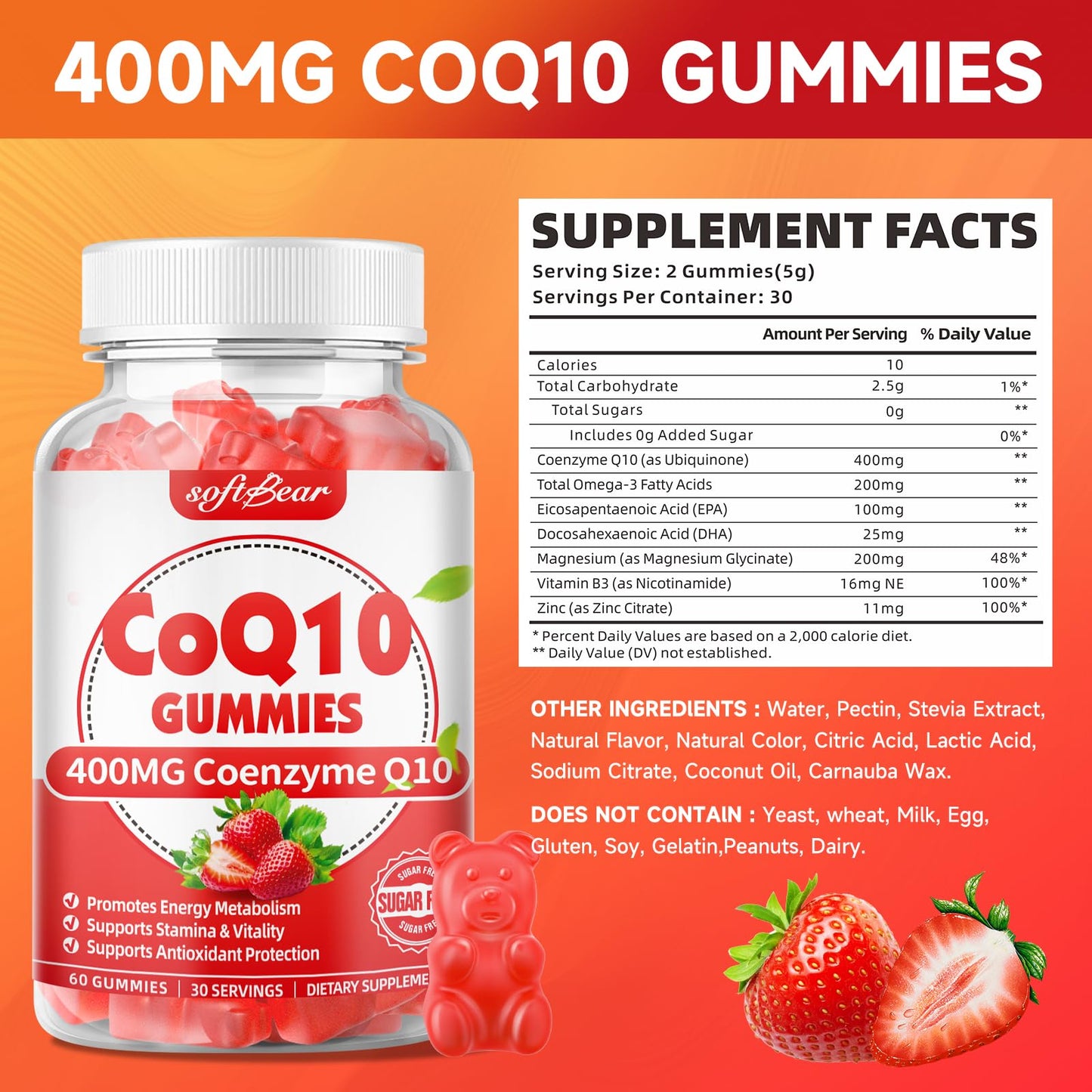 Softbear CoQ10 Gummies 400mg, 60 Count
