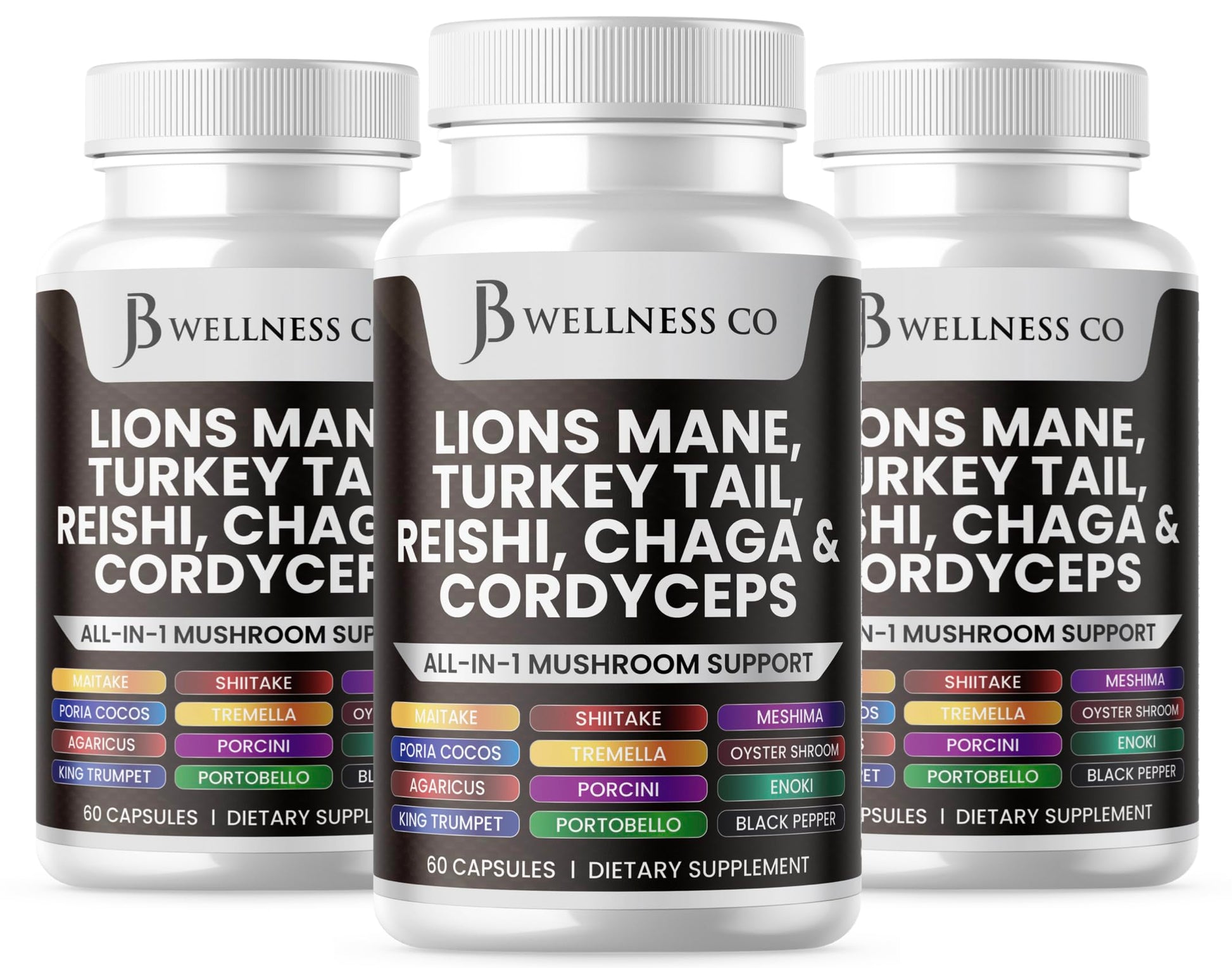 JB Wellness Co Lions Mane Supplement Capsule, 180 Count