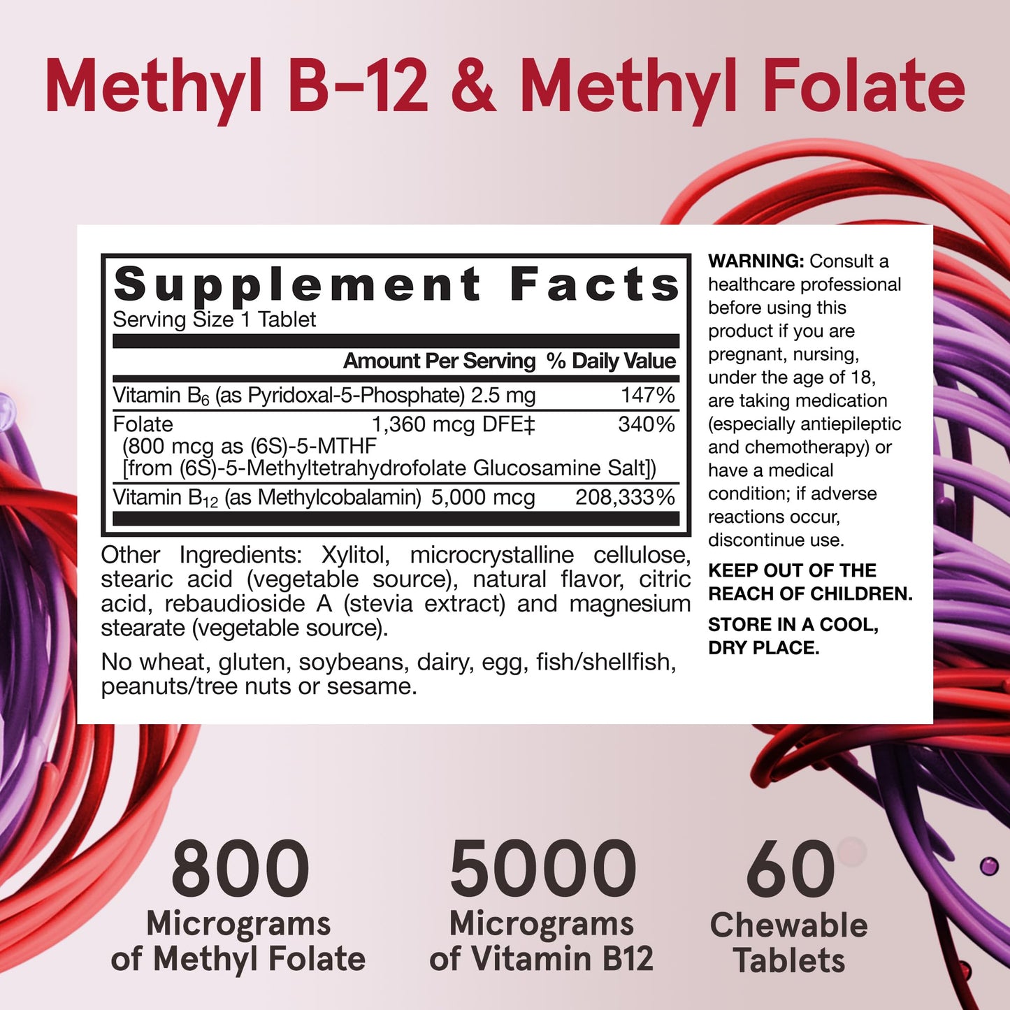 Jarrow Formulas Methyl B-12 & Methyl Folate Supplement Chewable 60 Count