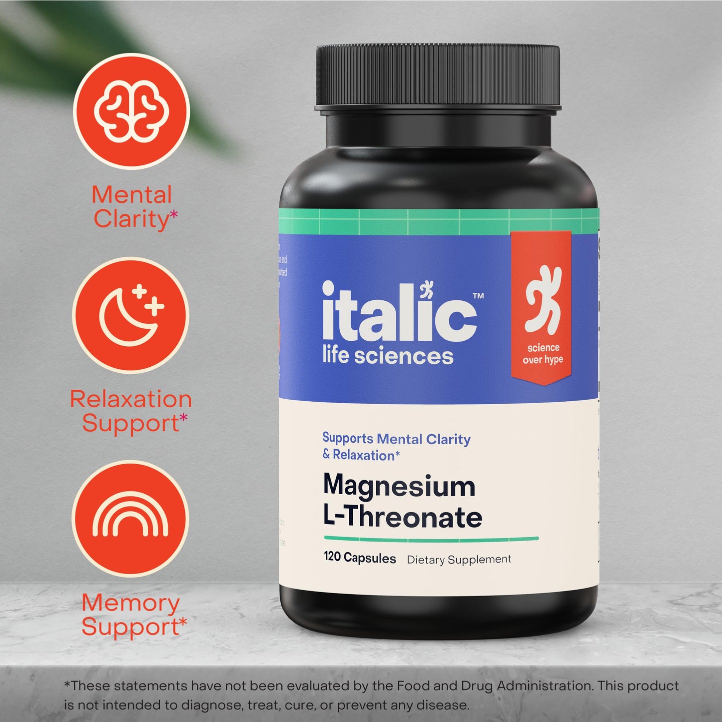 Italic Life Sciences Magnesium L-Threonate 2000mg Capsules, 120 Count