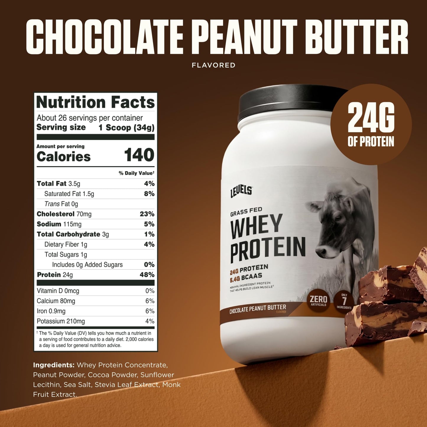 Levels Nutrition Grass Fed Whey Protein Powder, 32 Servings