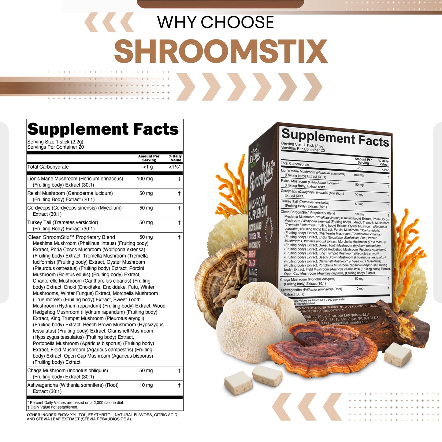 Clean Nutraceuticals Lions Mane Mushroom Supplement with Turkey Tail Reishi Cordyceps Chaga Maitake Meshima Poria Cocos Shiitake Oyster Porcini Enoki, 60 Capsules