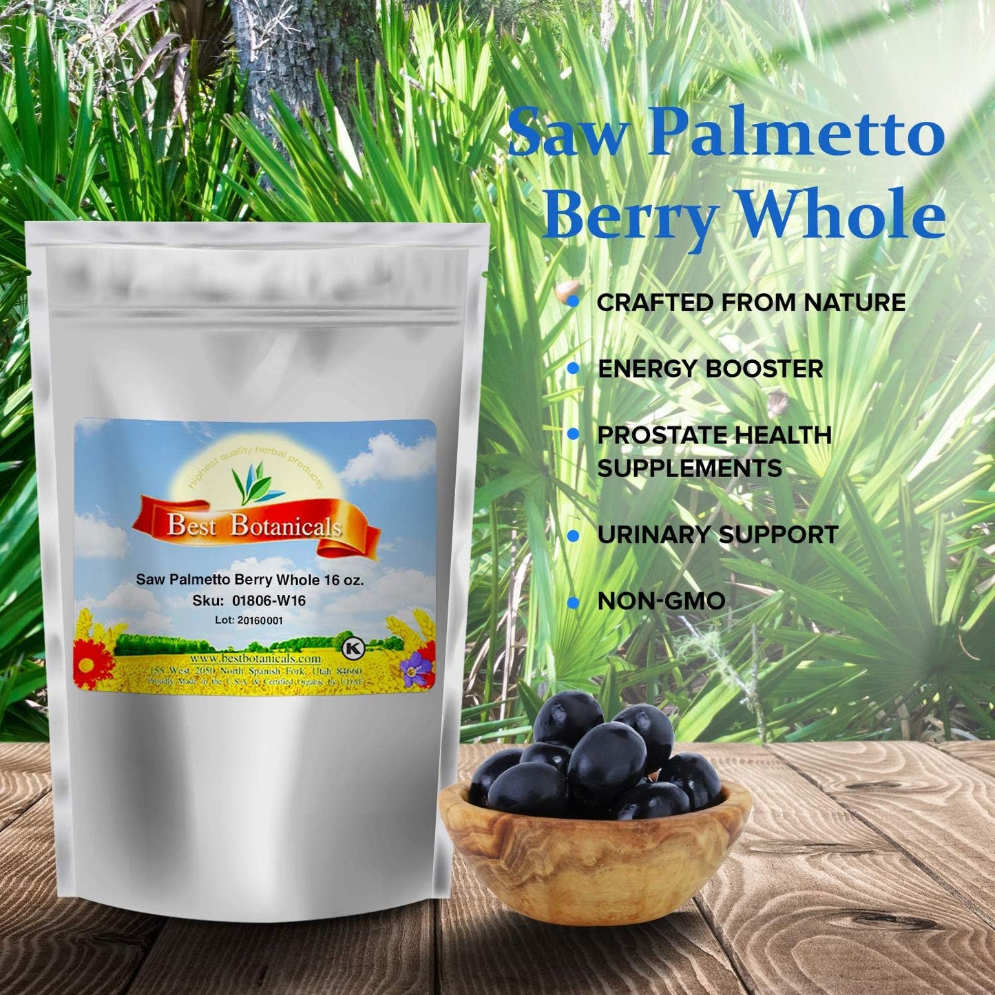 Best Botanicals Saw Palmetto Berry Whole Powder, 16 oz