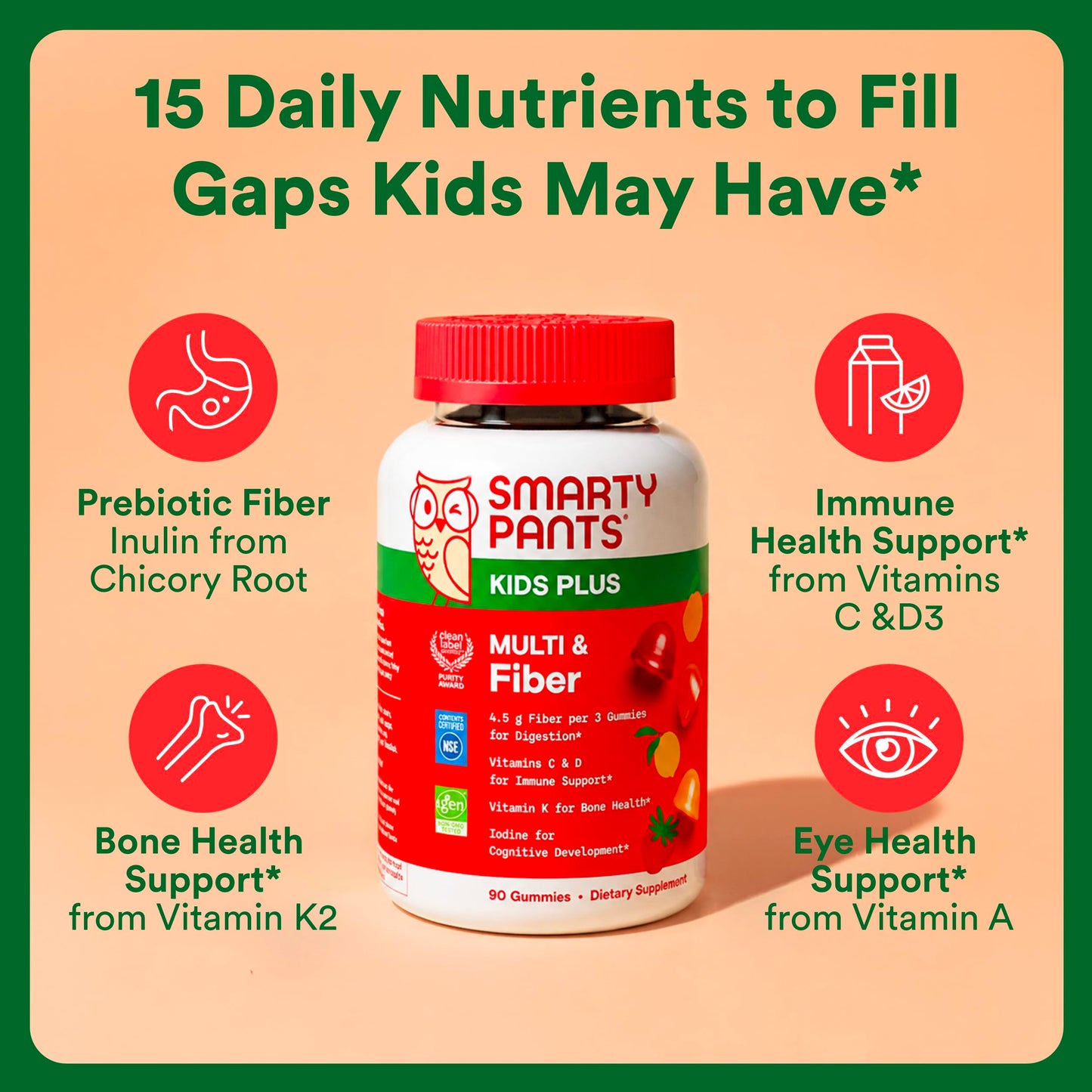 SmartyPants Kids Multivitamin & Fiber Gummies, 90 Count