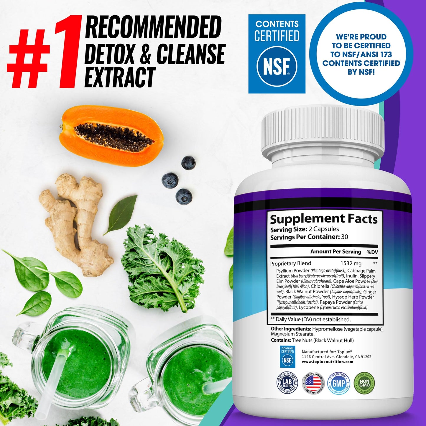 Toplux Keto Detox Pills Advanced Cleansing Extract 1532 Mg Natural Acai Colon Cleanser Formula Capsules, 60 Count