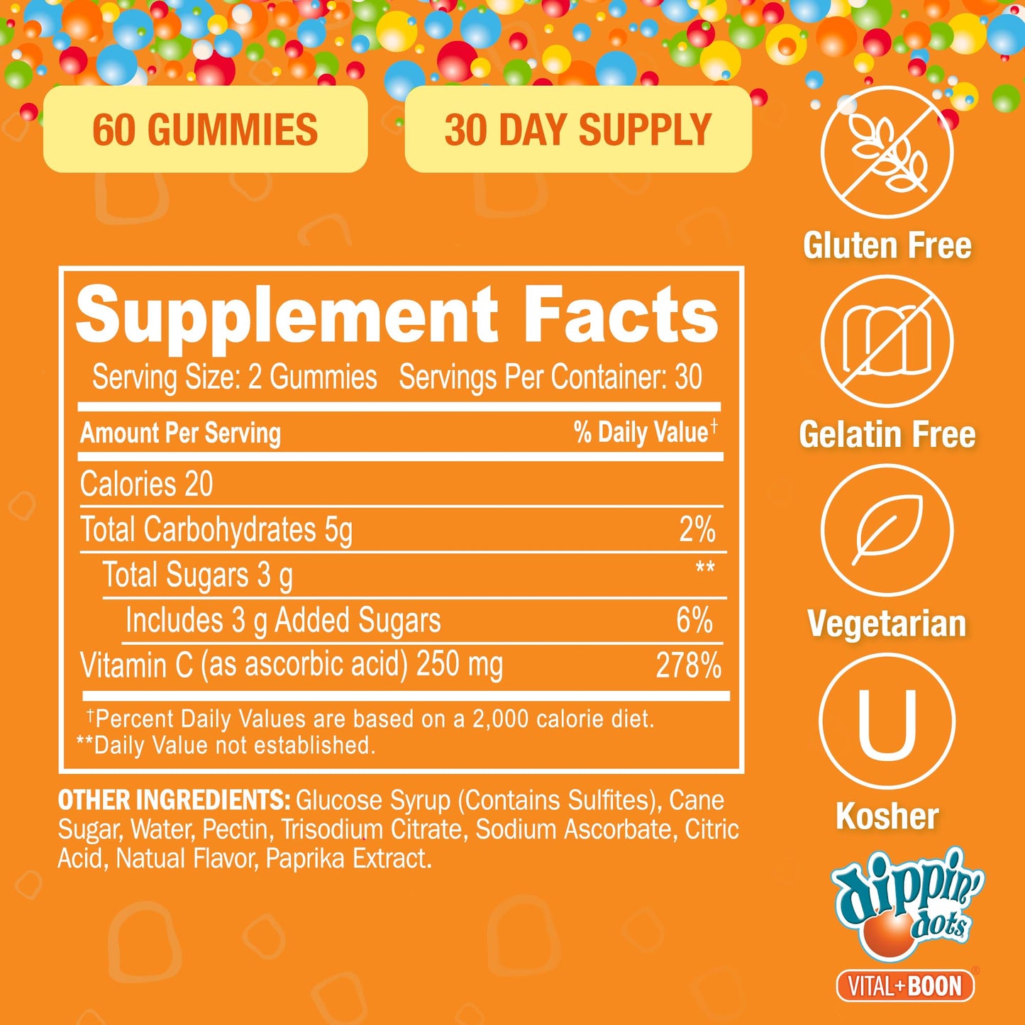 Vital+Boon Vitamin C Gummies 250mg Maximum Strength, 120 Count