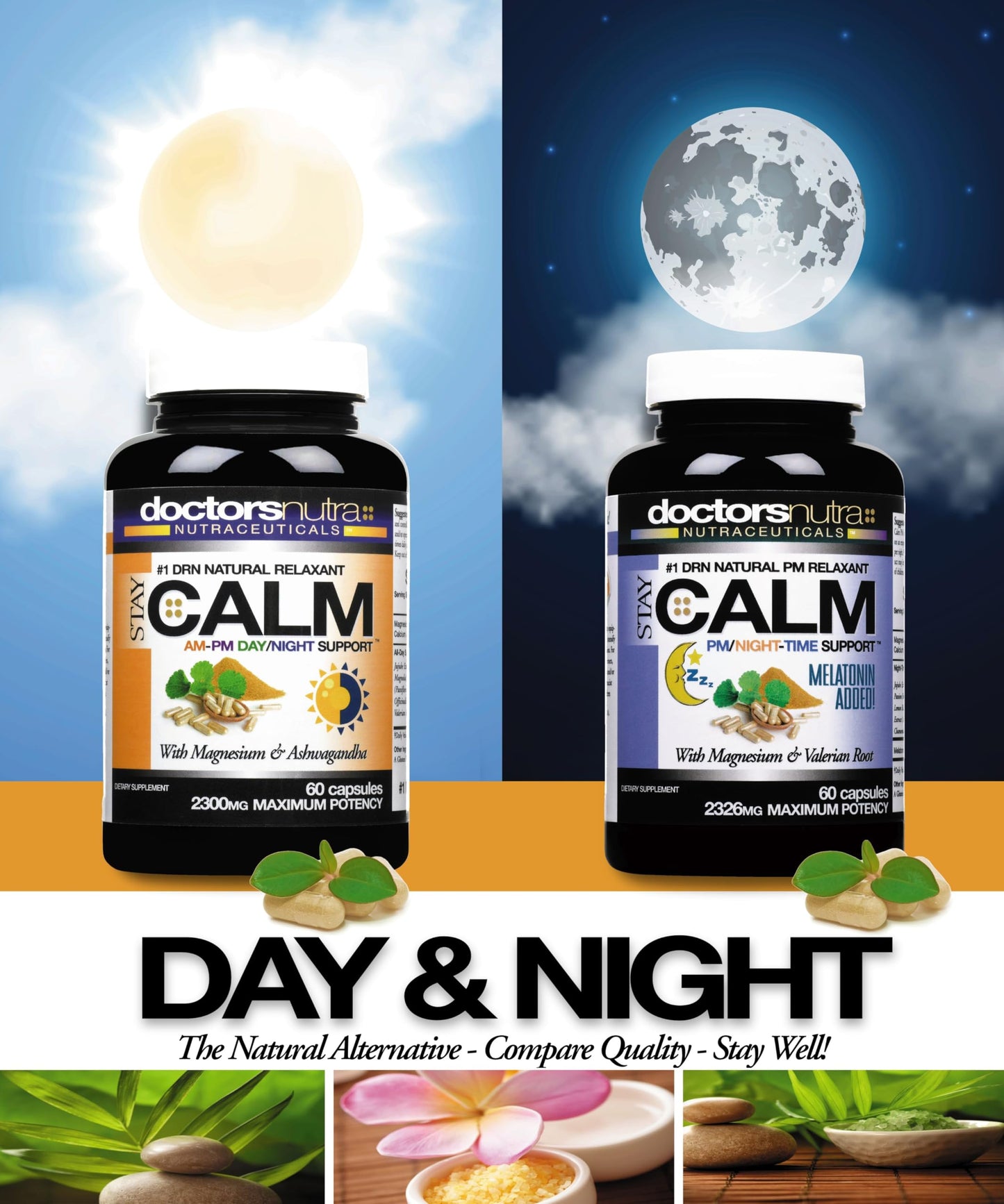 Doctors Nutra Nutraceuticals Stay-Calm Daytime-Nighttime 24 Hour Support - All Natural Relaxant Relief Support - Ashwagandha, L-Theanine and More, 180 Capsules