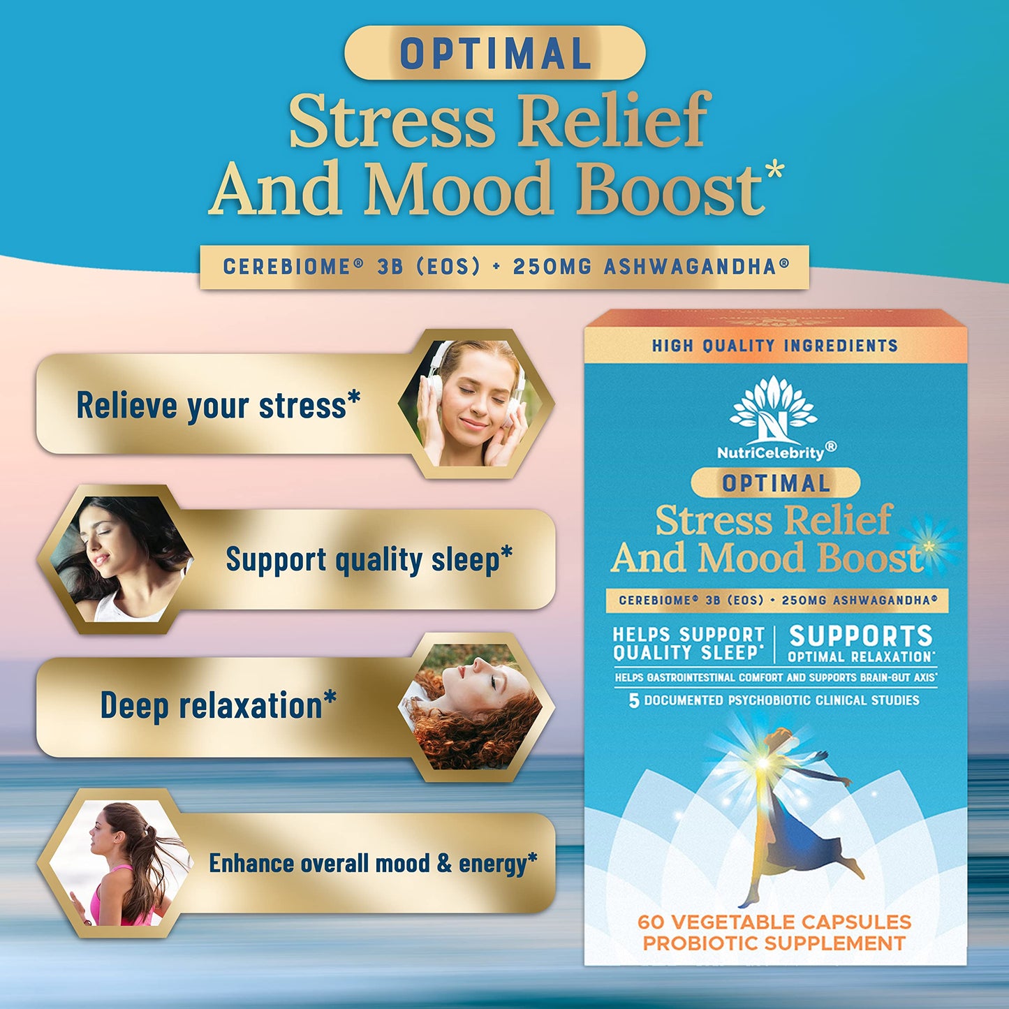 Nutricelebrity Optimal Stress Relief Supplement Capsule 60 Count