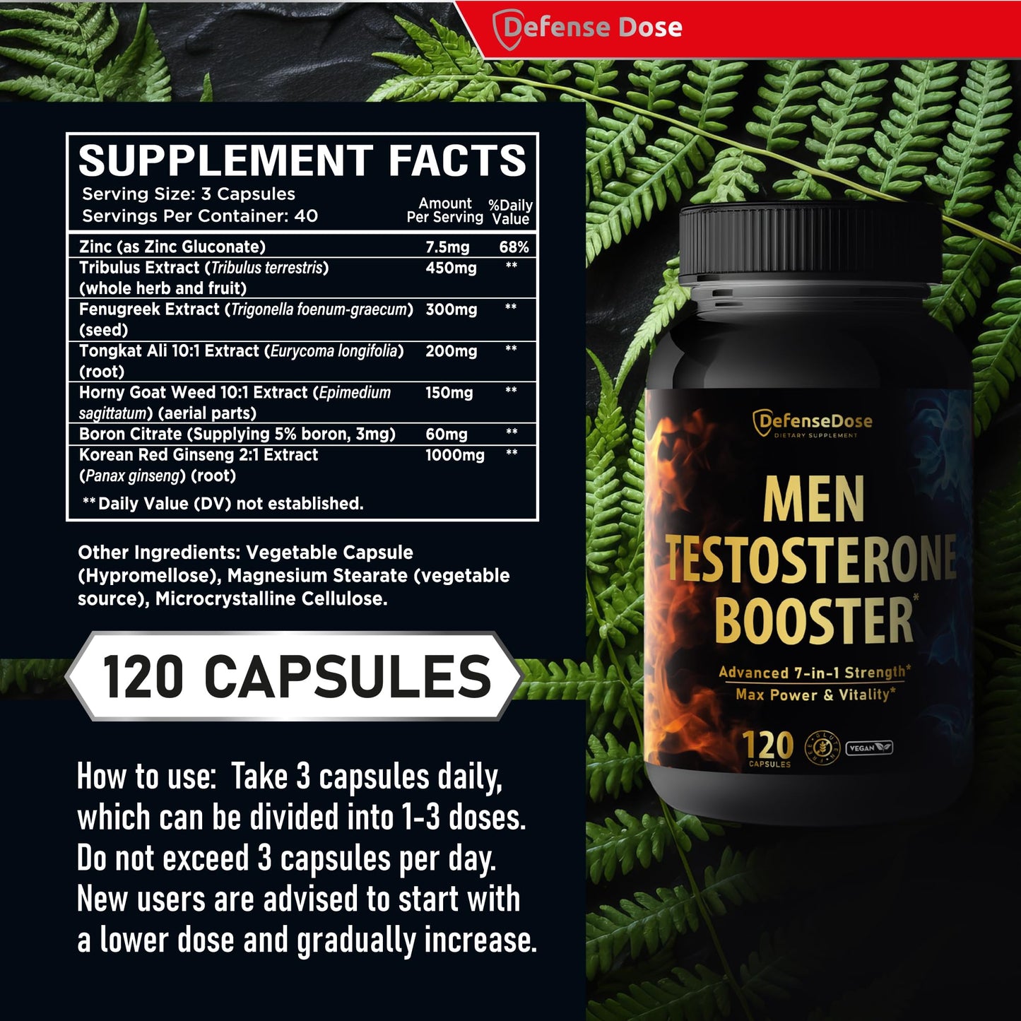 Defense Dose Testosterone Libido Booster Capsule 120 Count