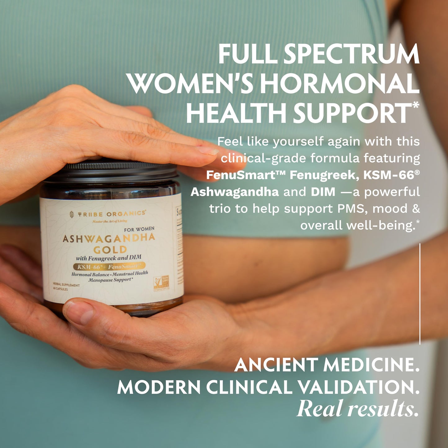TRIBE ORGANICS Ashwagandha Gold DIM Supplement for Women with KSM-66®, FenuSmart Fenugreek & AstraGin, 60 Capsules