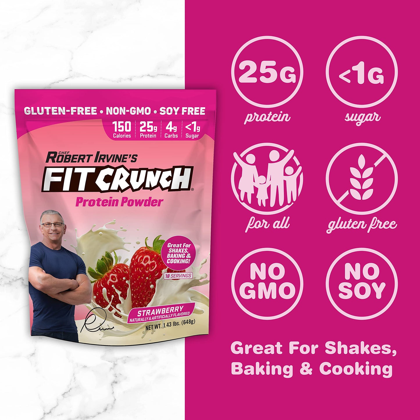 Fit Crunch Tri-Blend Whey Protein Powder 27.2 oz Strawberry