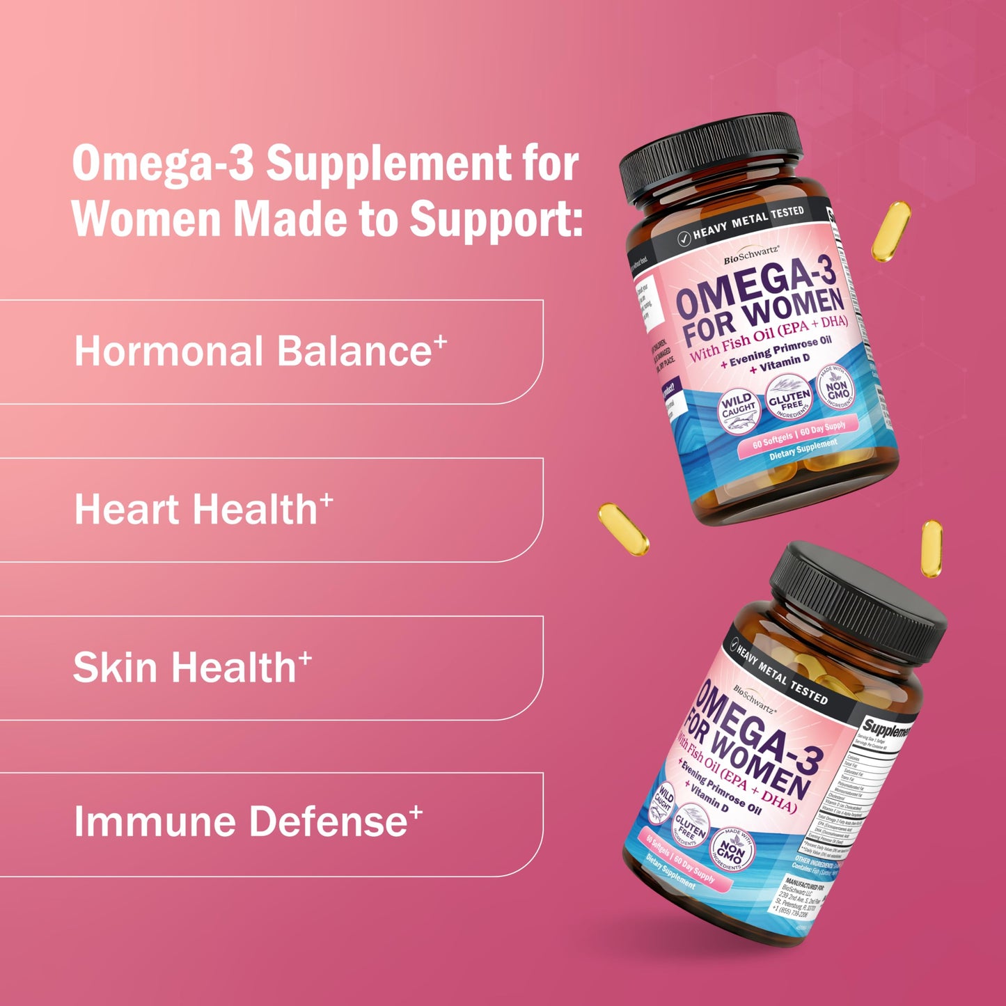BioSchwartz Fish Oil Omega-3 Supplement for Women Capsules, 60 Count
