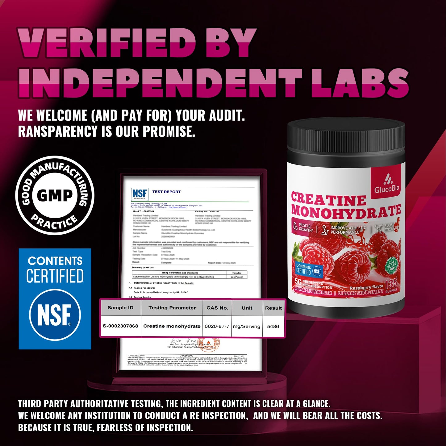 GlucoBio Creatine Monohydrate Gummies 135 Count