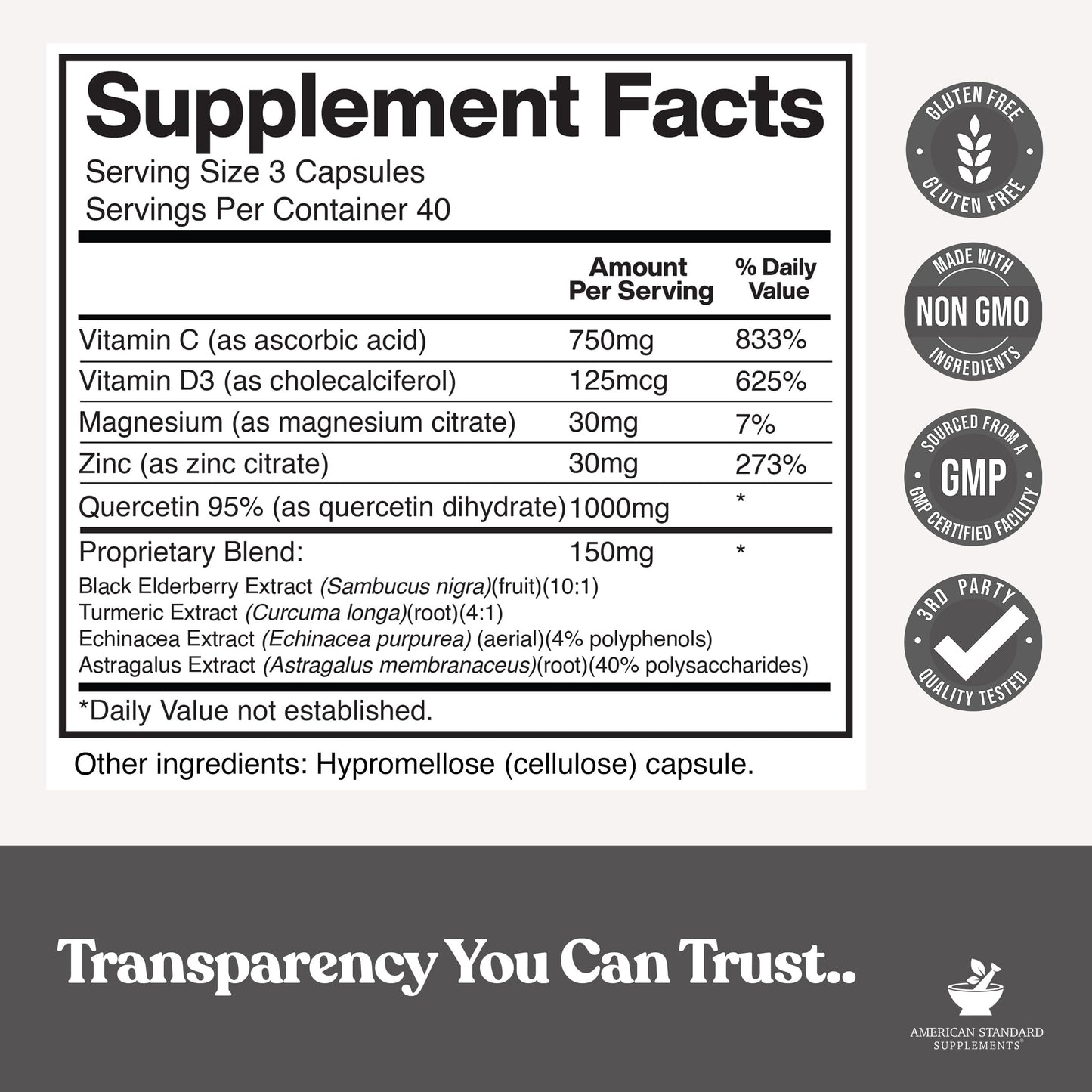 American Standard Supplements Quercetin 1000mg Capsule 120 Count
