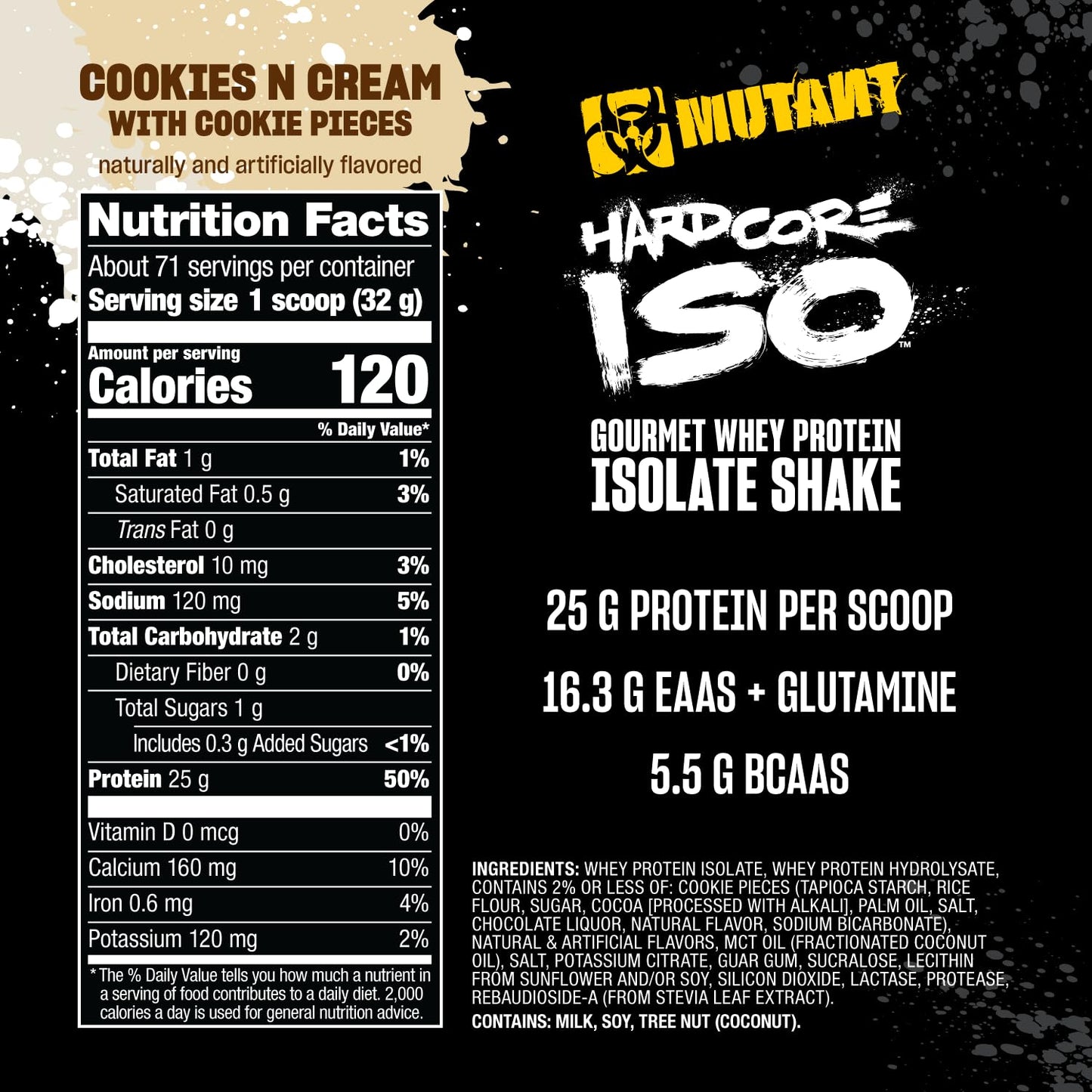 Mutant Hardcore ISO Whey Protein Isolate Powder, Cookies & Cream, 80