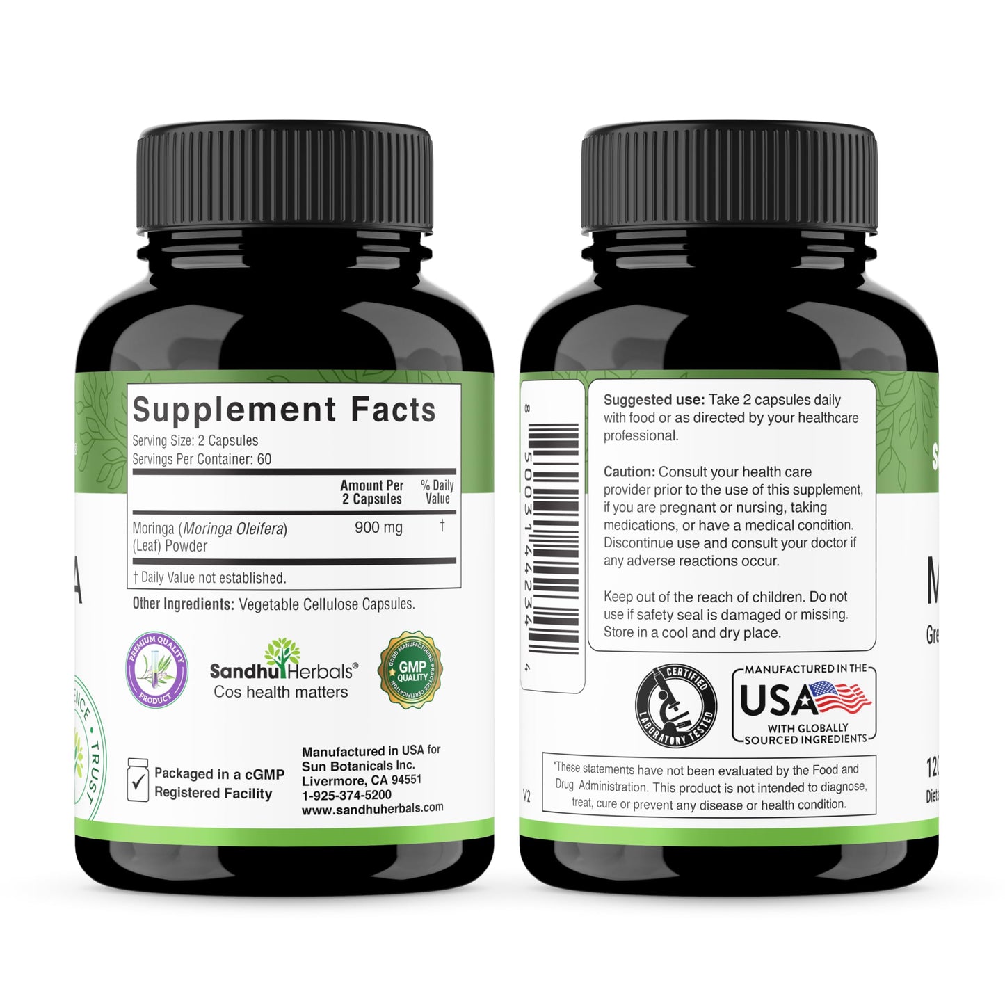 SANDHUHERBALS Pure Moringa Capsules, 120 Capsules