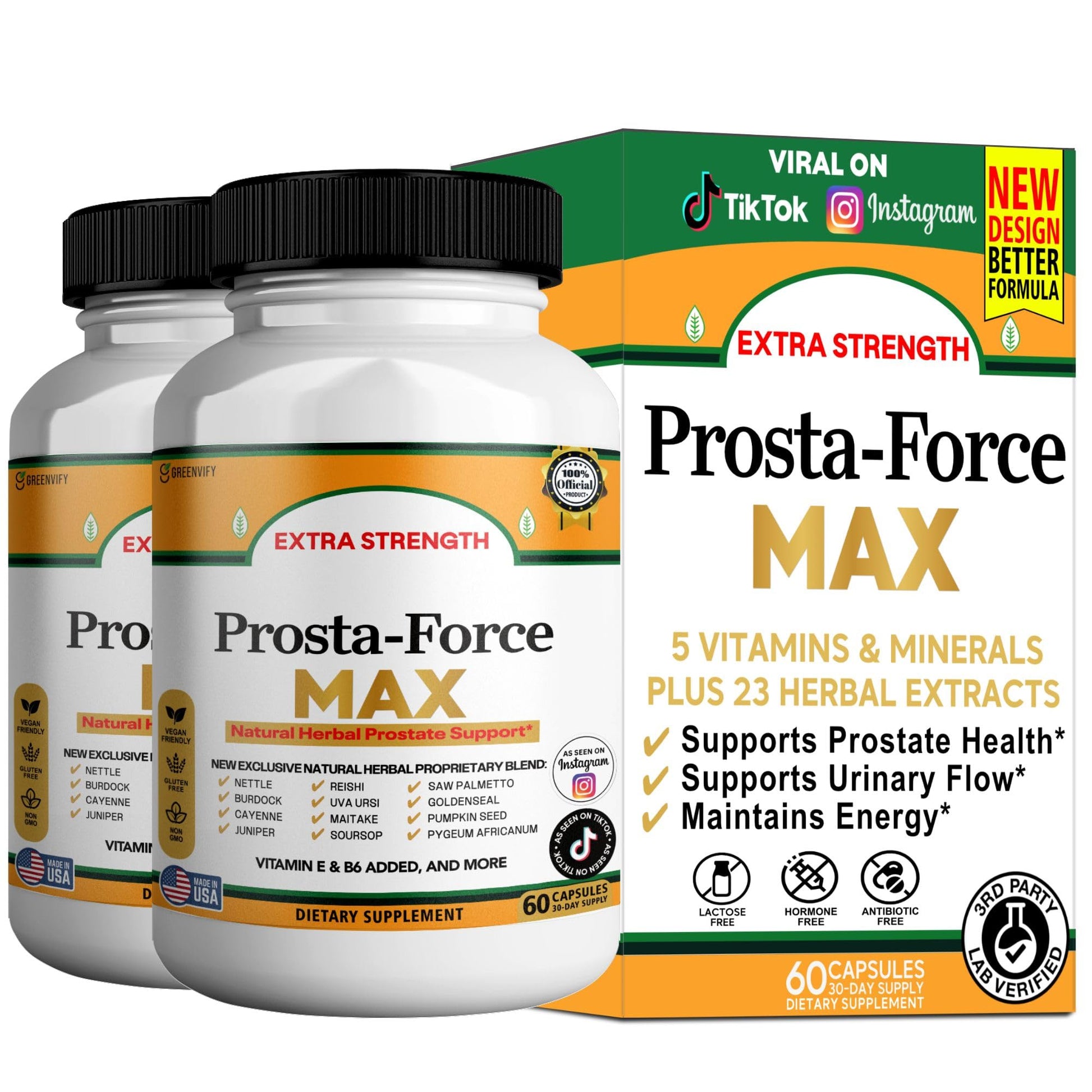 GREENVIFY Prosta-Force Max Extra Strength Prostate Support 60 Capsules