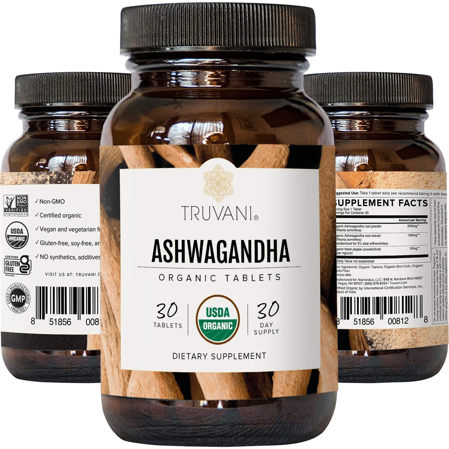 Truvani Organic Ashwagandha Tablets, 30 Count
