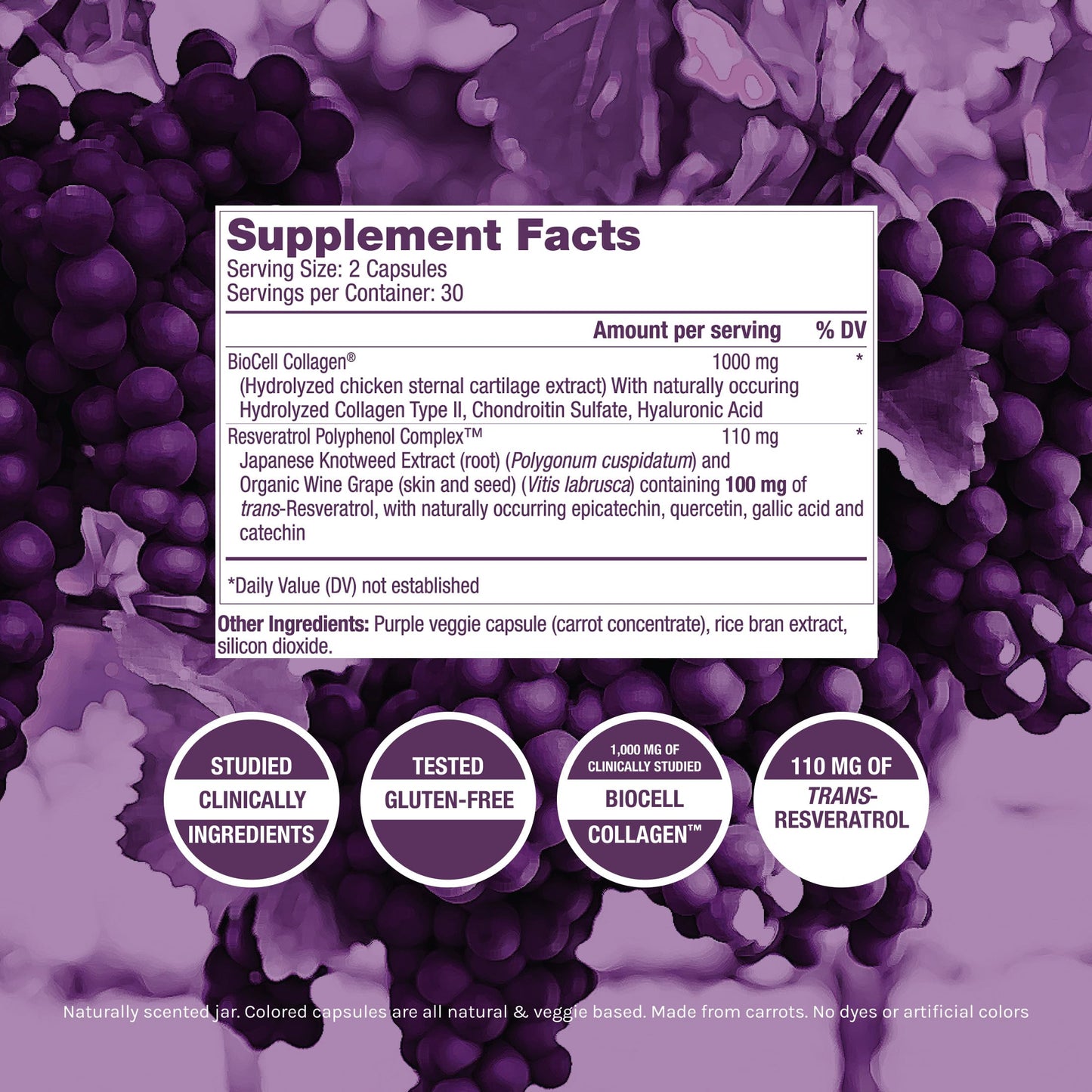 ResVitale Collagen Enhance Beauty Supplement with Hyaluronic Acid & Resveratrol, 60 Capsules