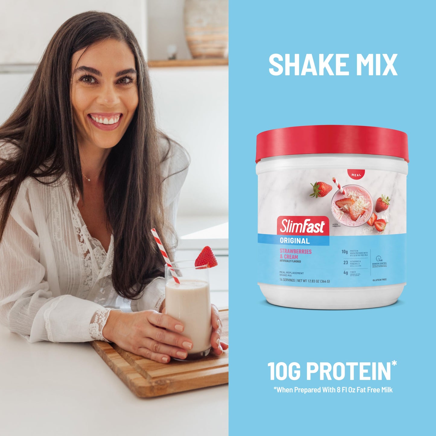 SlimFast Meal Replacement Powder Original Strawberries & Cream, 14 Servings, Pack of 3