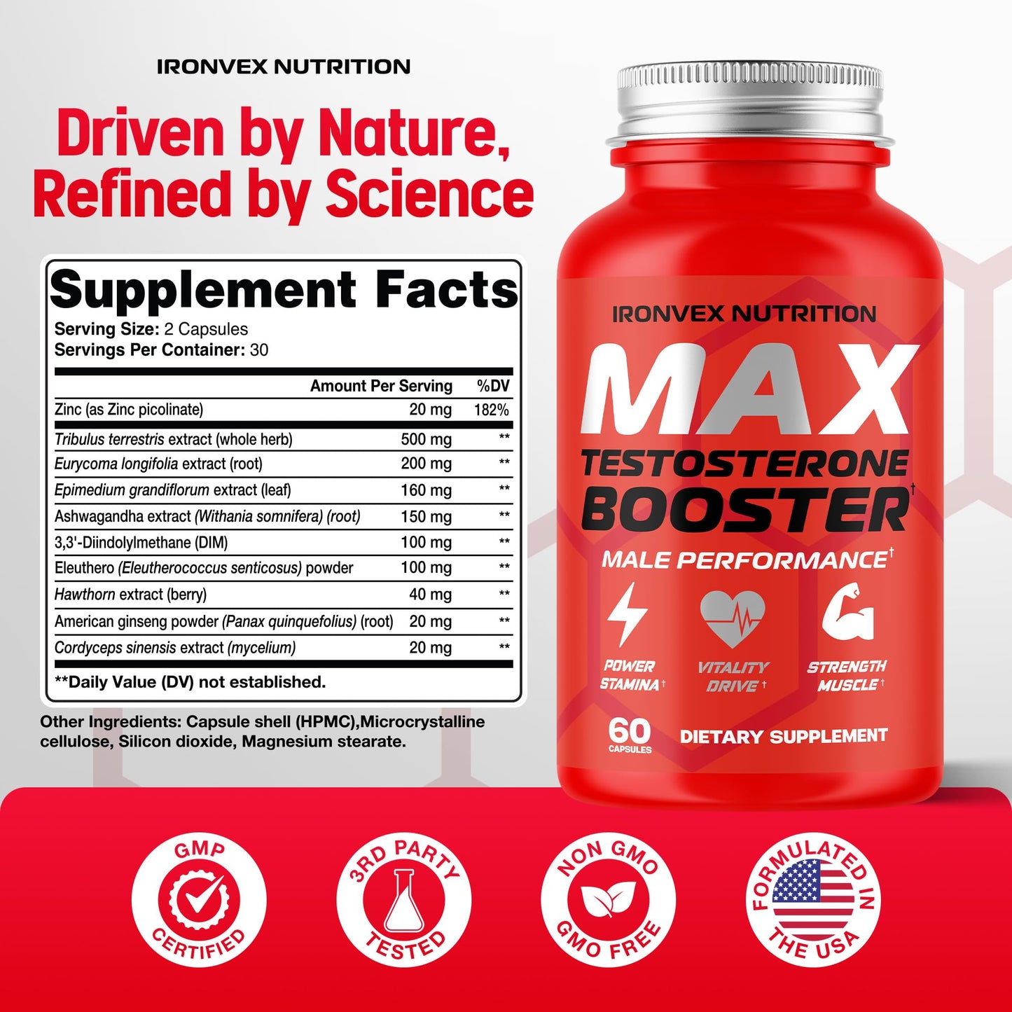 IronVex Nutrition Testosterone Booster for Men - Male Enhancing Tongkat Ali & Ashwagandha, 60 Capsules
