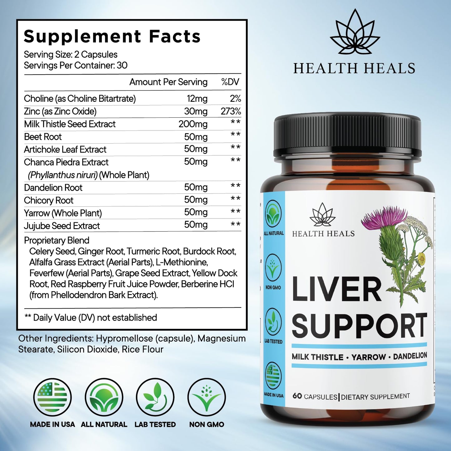 Health Heals Liver Cleanse & Repair Formula - Herbal Liver Support Supplement with Milk Thistle Dandelion Root Turmeric, Artichoke Extract - 180 Capsules
