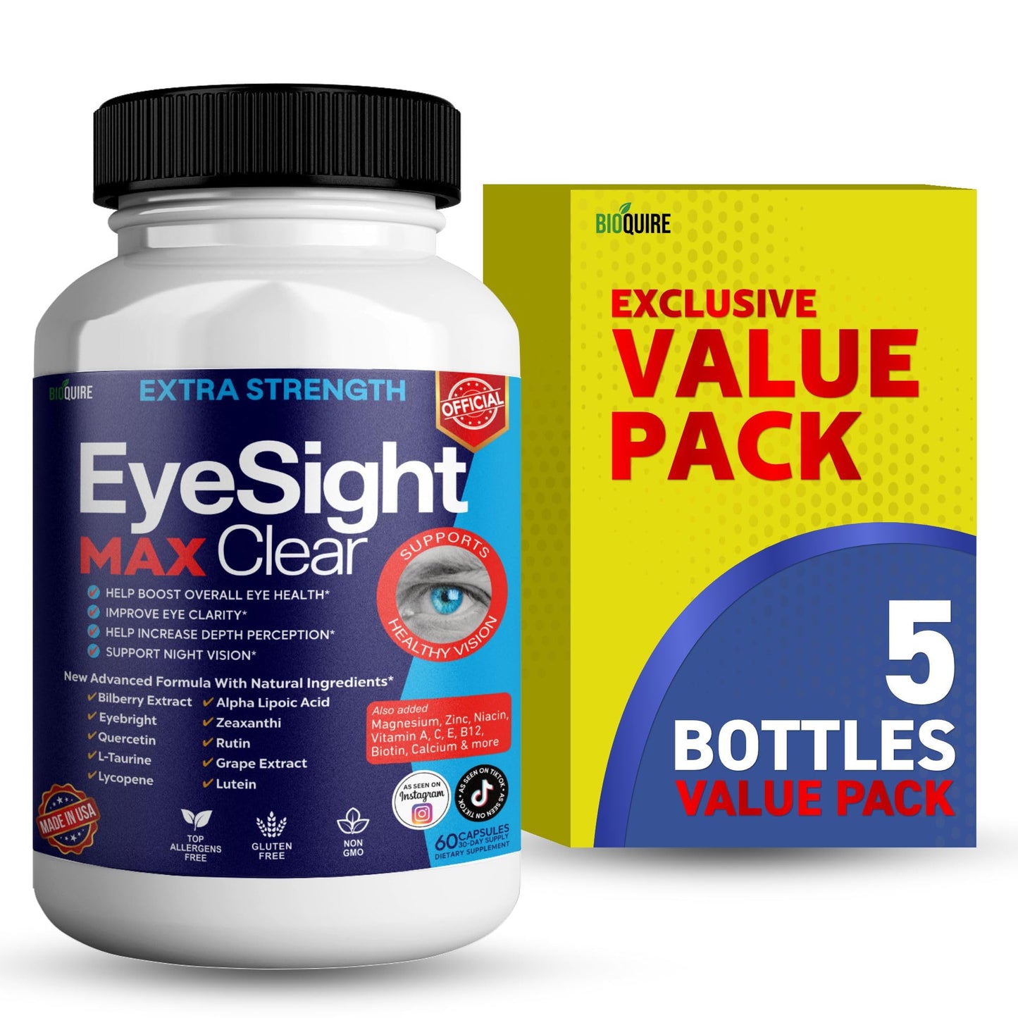 BIOQUIRE Eyesight Max Clear Extra Strength Vision Support Capsules, 60