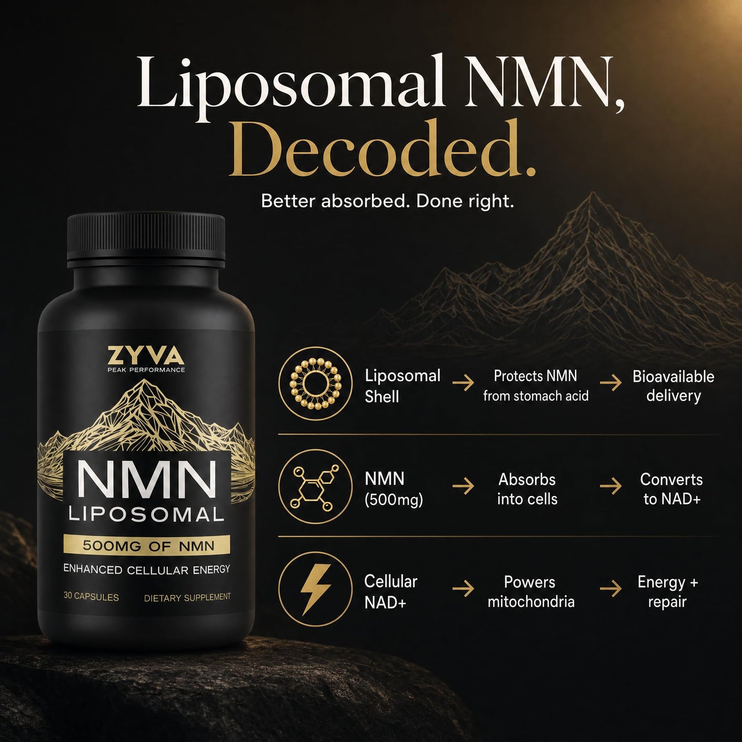 ZYVA Scientific Liposomal NMN Supplement 500mg Capsule, 30 Count
