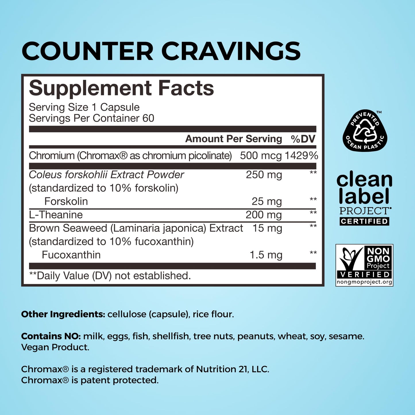 HUM Counter Cravings Chromium Supplements with L-Theanine, Seaweed Extract & Forskolin Capsules 60 Count