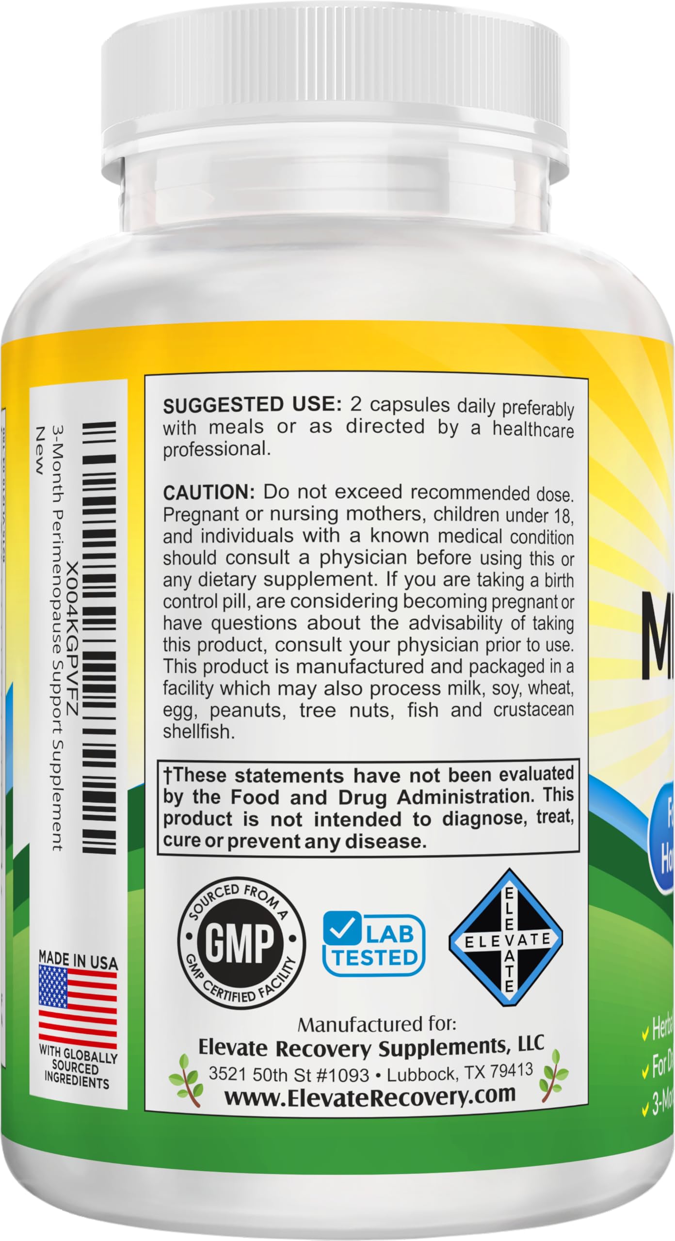 Elevate Recovery Supplements Perimenopause Support Supplement Blend, 180 Capsules