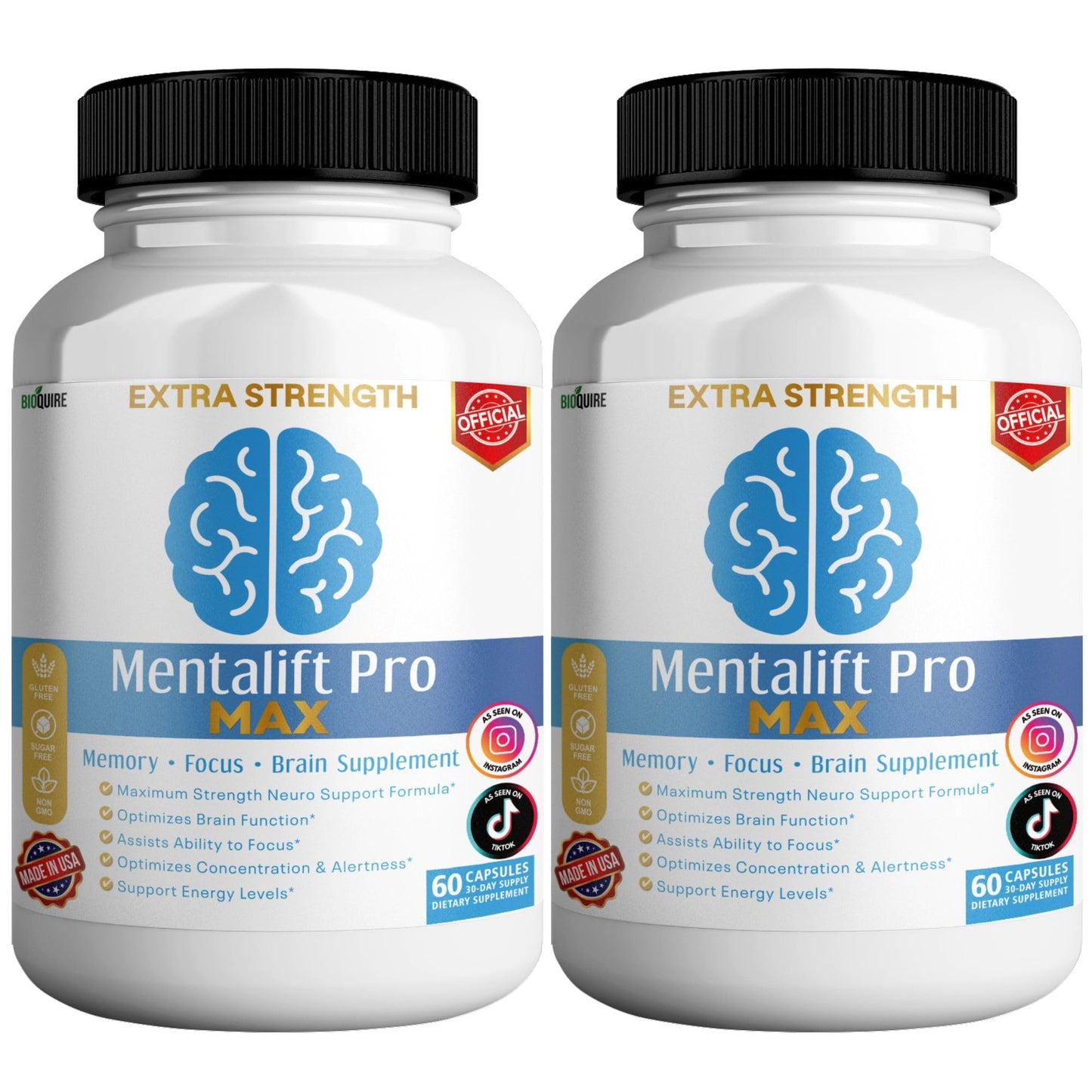 BIOQUIRE Mentalift Pro MAX Extra Strength Memory & Focus Supplement Capsules 60